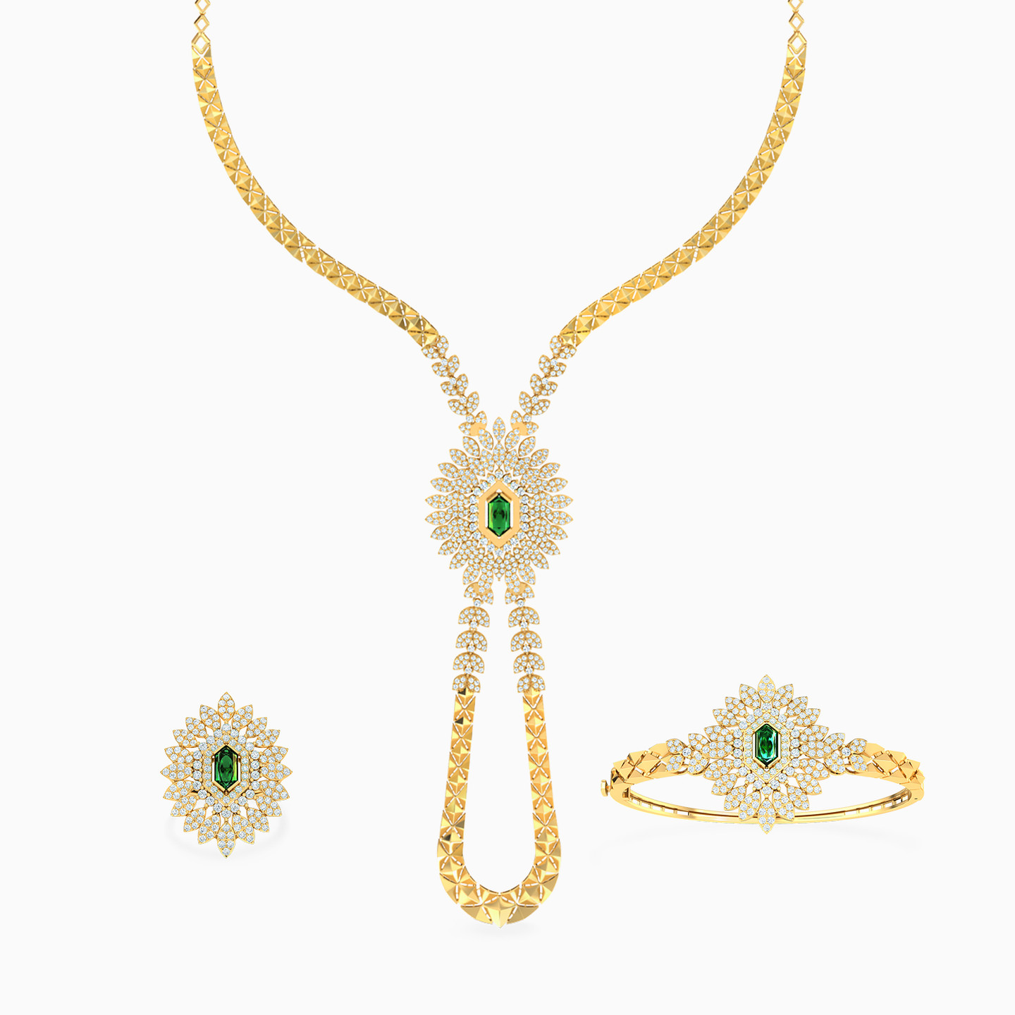 18K Gold Colored Stones Jewelry Set - 3 Pieces