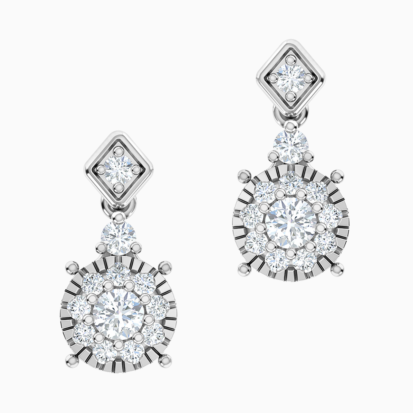 Circle Diamond Drop Earrings in 18K Gold - 3 Circle Diamond Drop Earrings in 18K Gold - 3