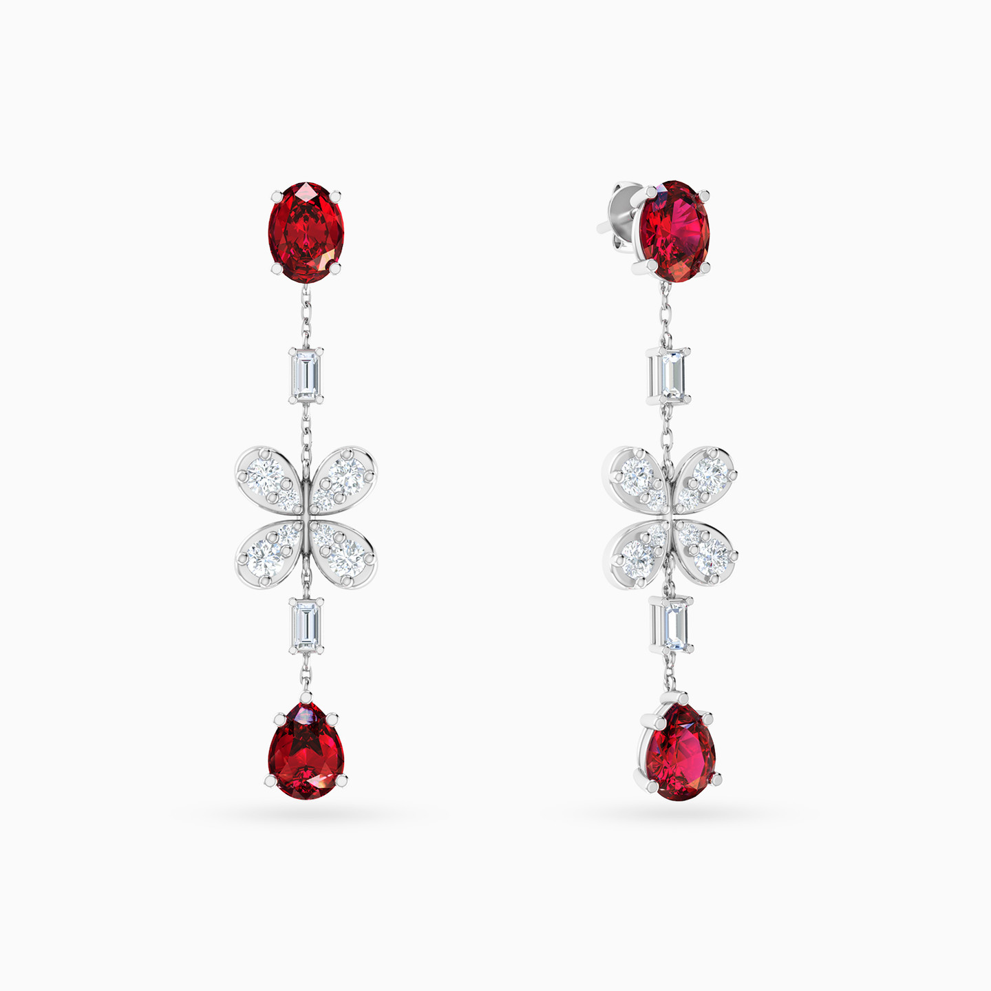 18K Gold Diamond & Colored Stones Drop Earrings - 2