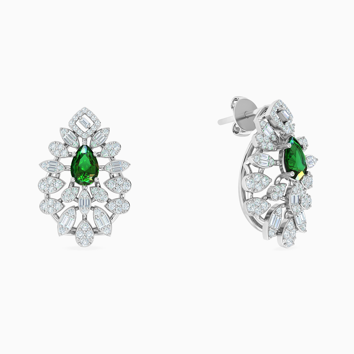 18K Gold Diamond & Colored Stones Stud Earrings - 2