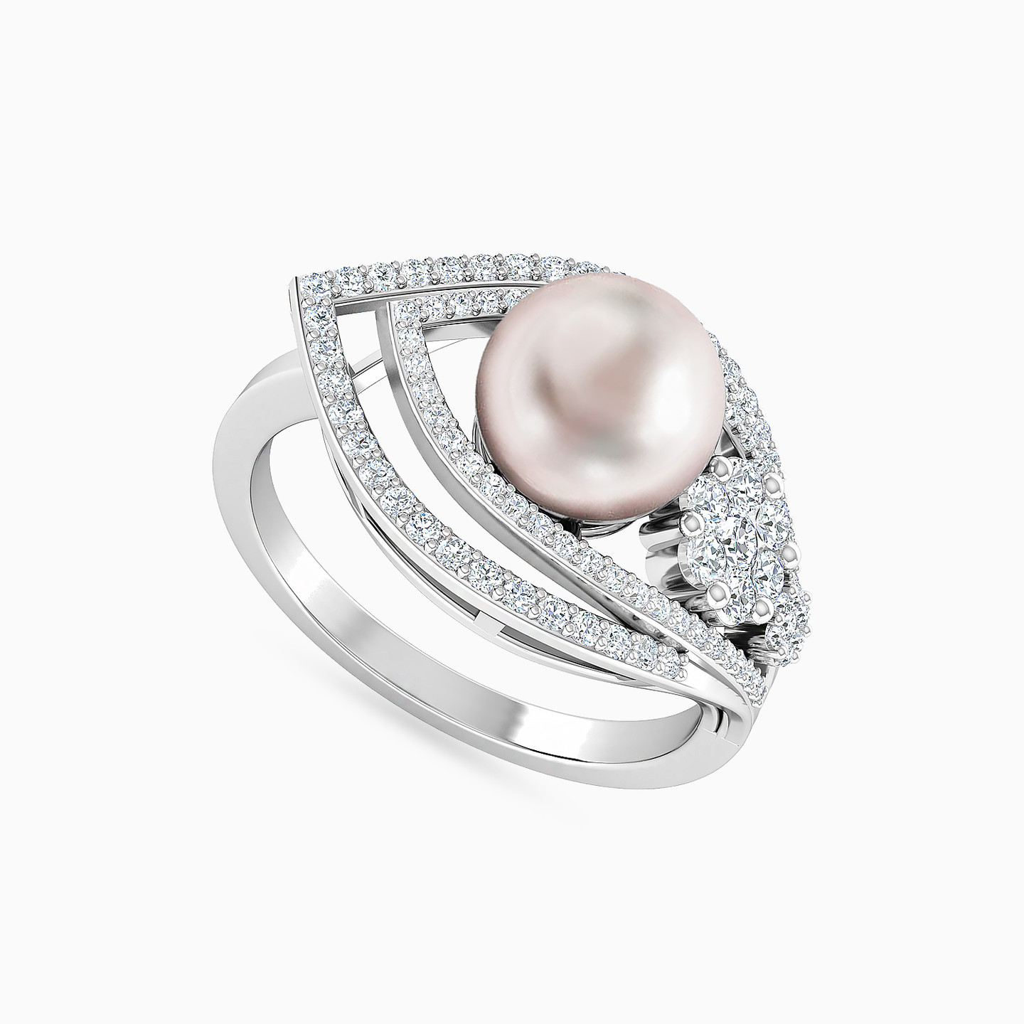 Marquise Diamond & Pearl Ring in 18K Gold - 2 Marquise Diamond & Pearl Ring in 18K Gold - 2