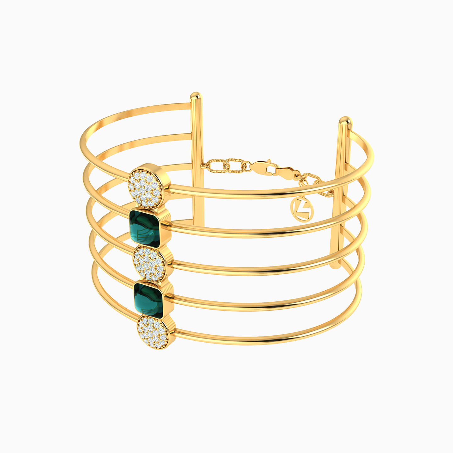 18K Gold Colored Stones Cuff Bracelet - 2