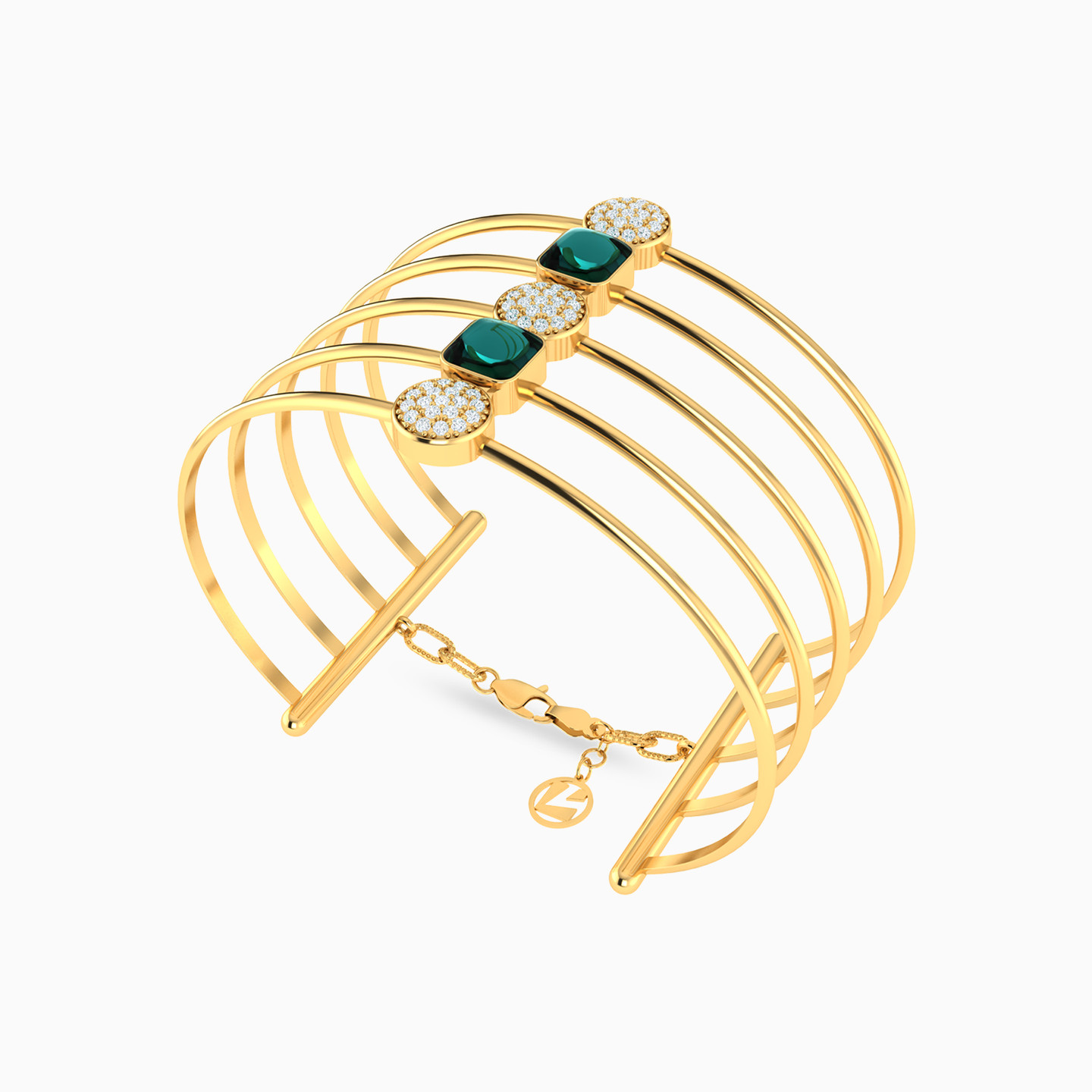 18K Gold Colored Stones Cuff Bracelet - 3