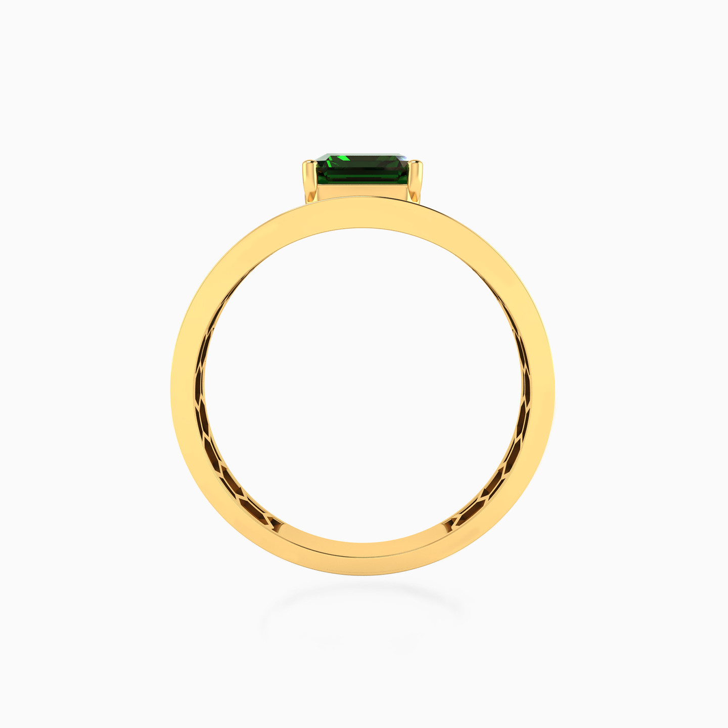 خاتم ذهب مستطيل عيار 18 قيراط مزين بحجر أخضر - 3 خاتم ذهب مستطيل عيار 18 قيراط مزين بحجر أخضر - 3