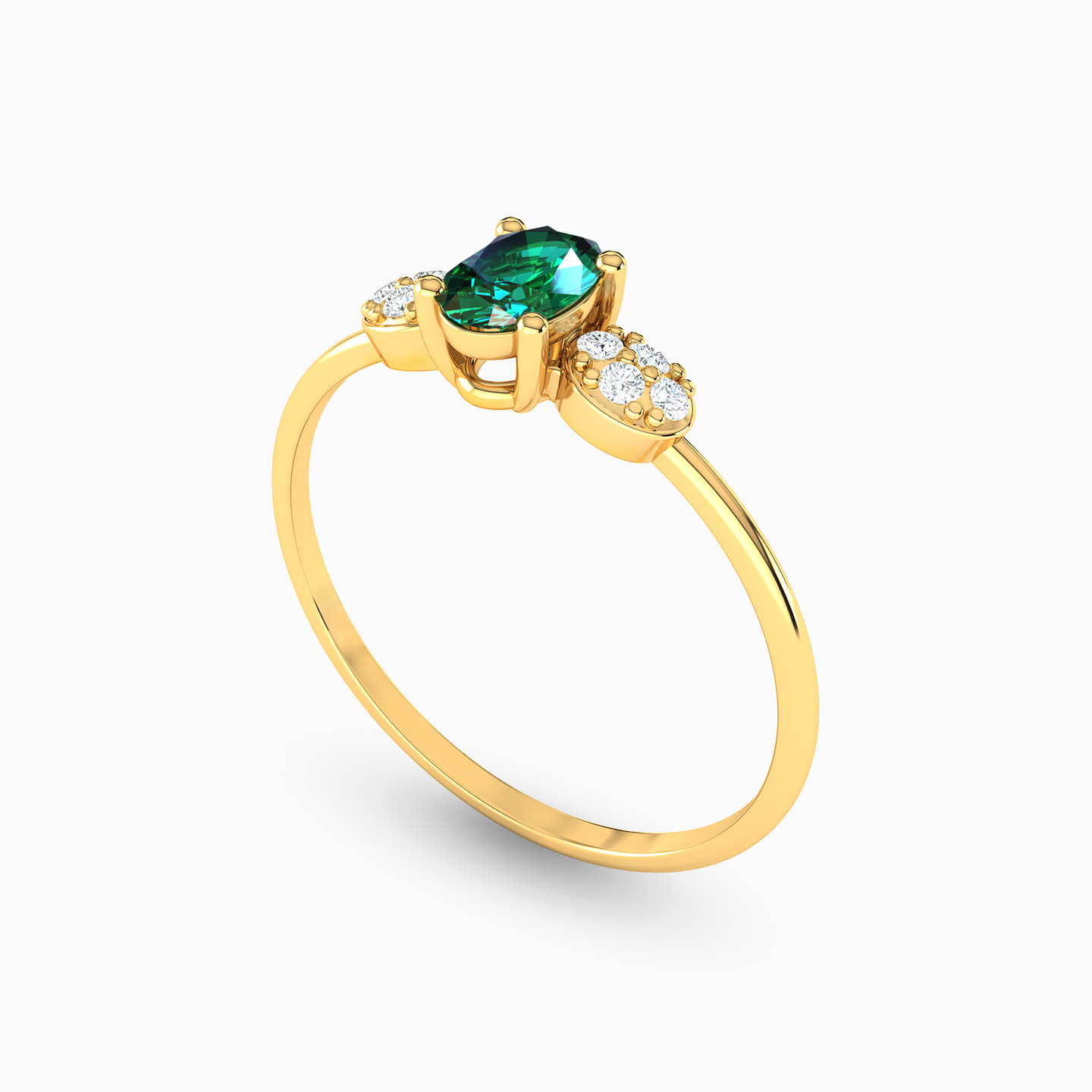 Oval Green Stones Ring in 18K Gold - 2 Oval Green Stones Ring in 18K Gold - 2