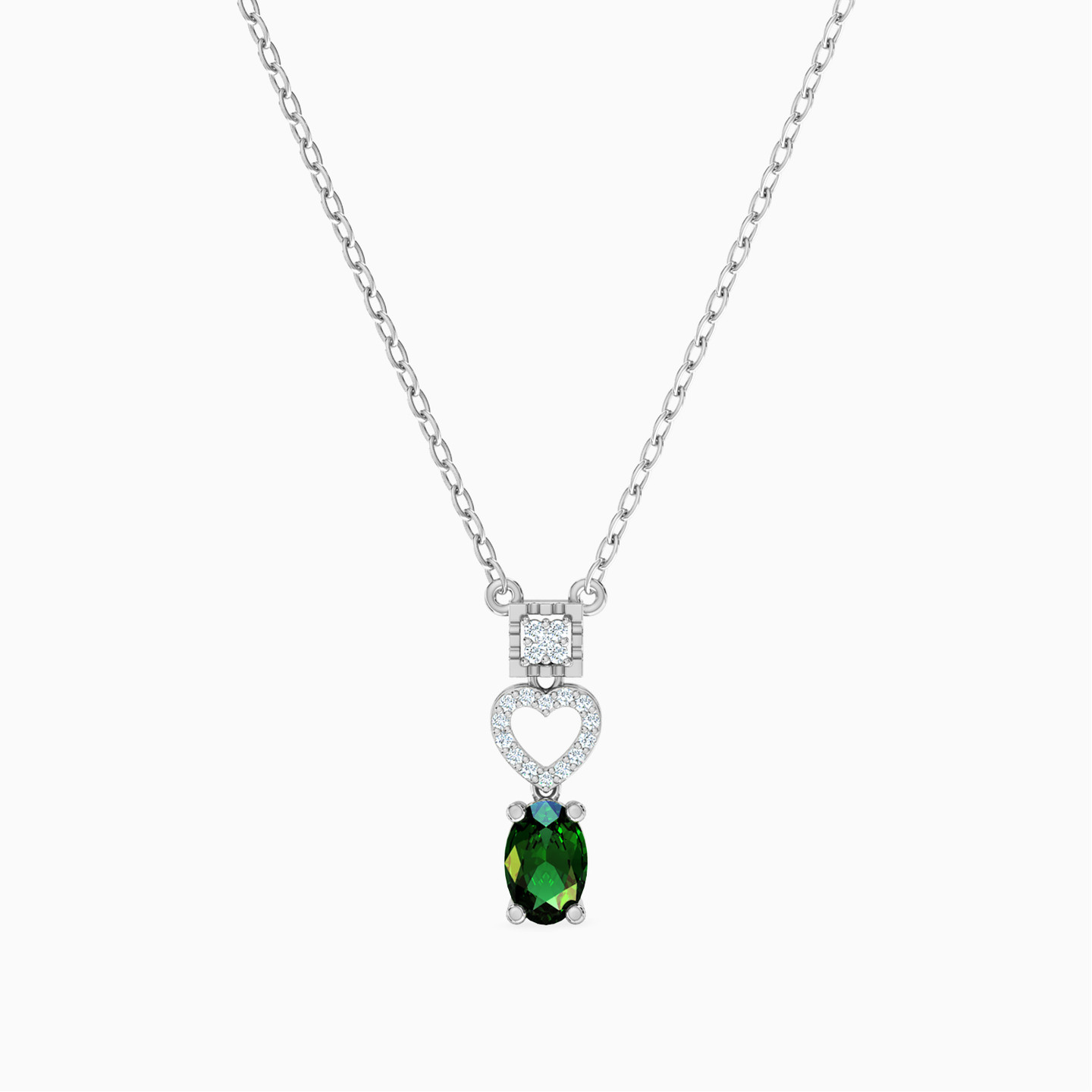 Oval Diamond & Green Stones Necklace in 18K Gold Oval Diamond & Green Stones Necklace in 18K Gold