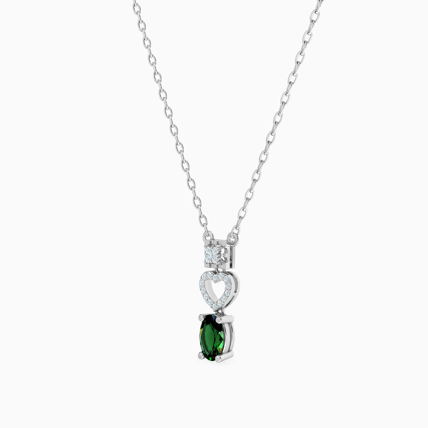 Oval Diamond & Green Stones Necklace in 18K Gold - 2 Oval Diamond & Green Stones Necklace in 18K Gold - 2