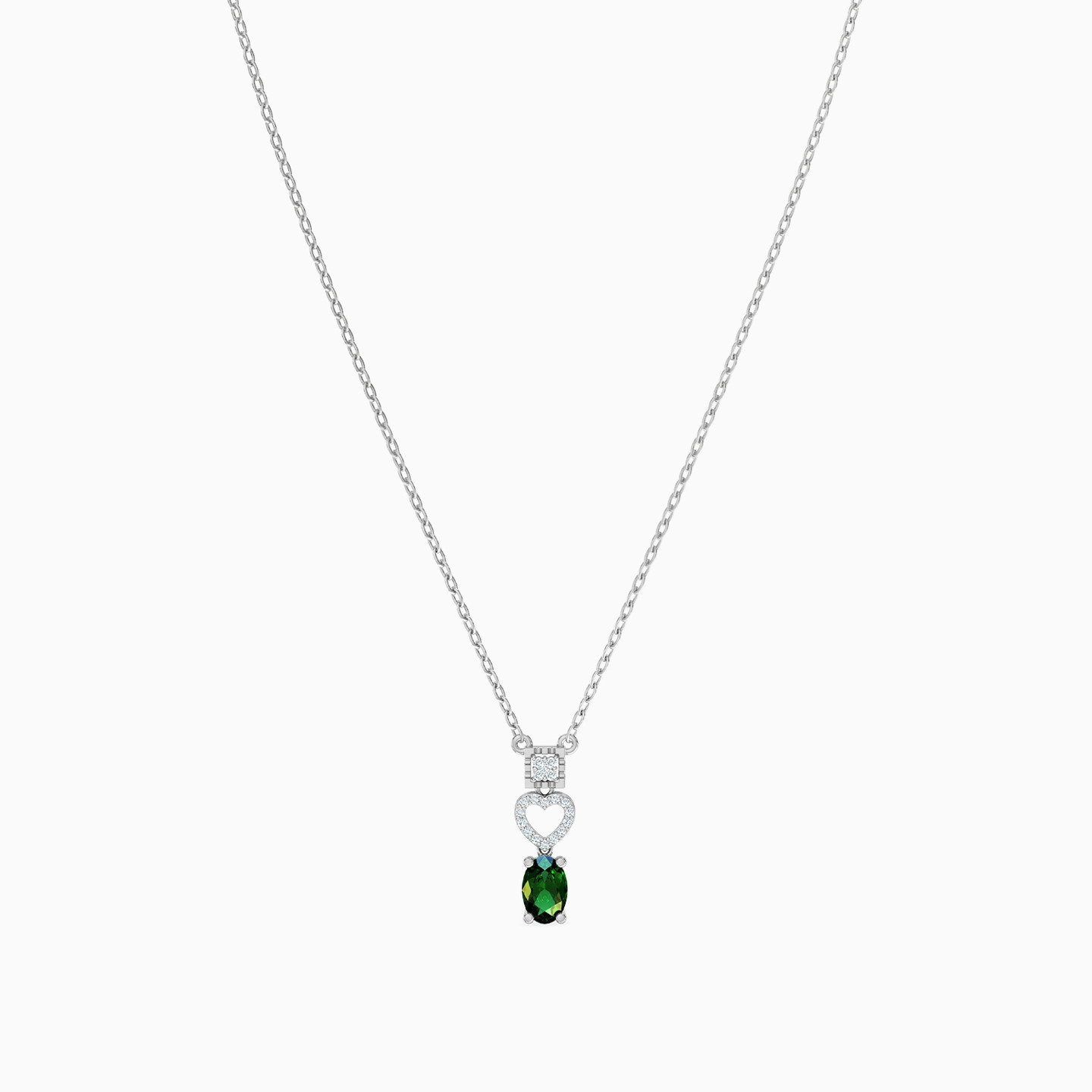Oval Diamond & Green Stones Necklace in 18K Gold - 3 Oval Diamond & Green Stones Necklace in 18K Gold - 3