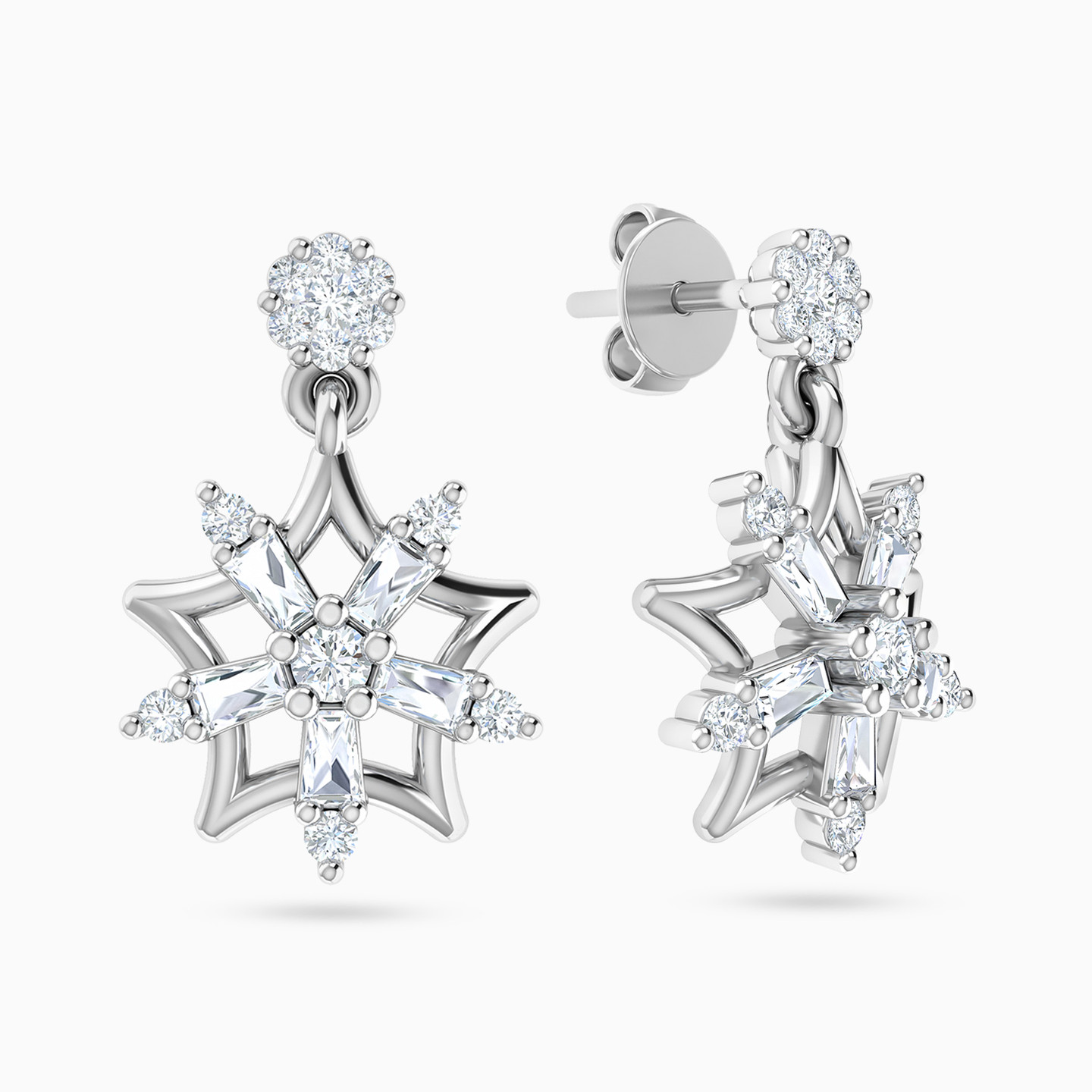 Flower Diamond Drop Earrings in 18K Gold - 2 Flower Diamond Drop Earrings in 18K Gold - 2