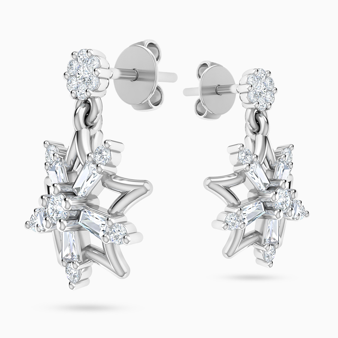 Flower Diamond Drop Earrings in 18K Gold - 3 Flower Diamond Drop Earrings in 18K Gold - 3