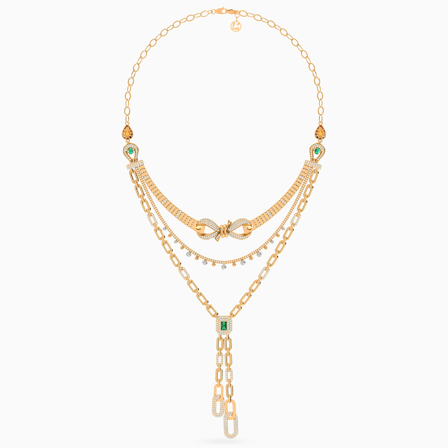 Baguette Green Stones Full Set in 21K Gold (3 Pieces) - 2 Baguette Green Stones Full Set in 21K Gold (3 Pieces) - 2