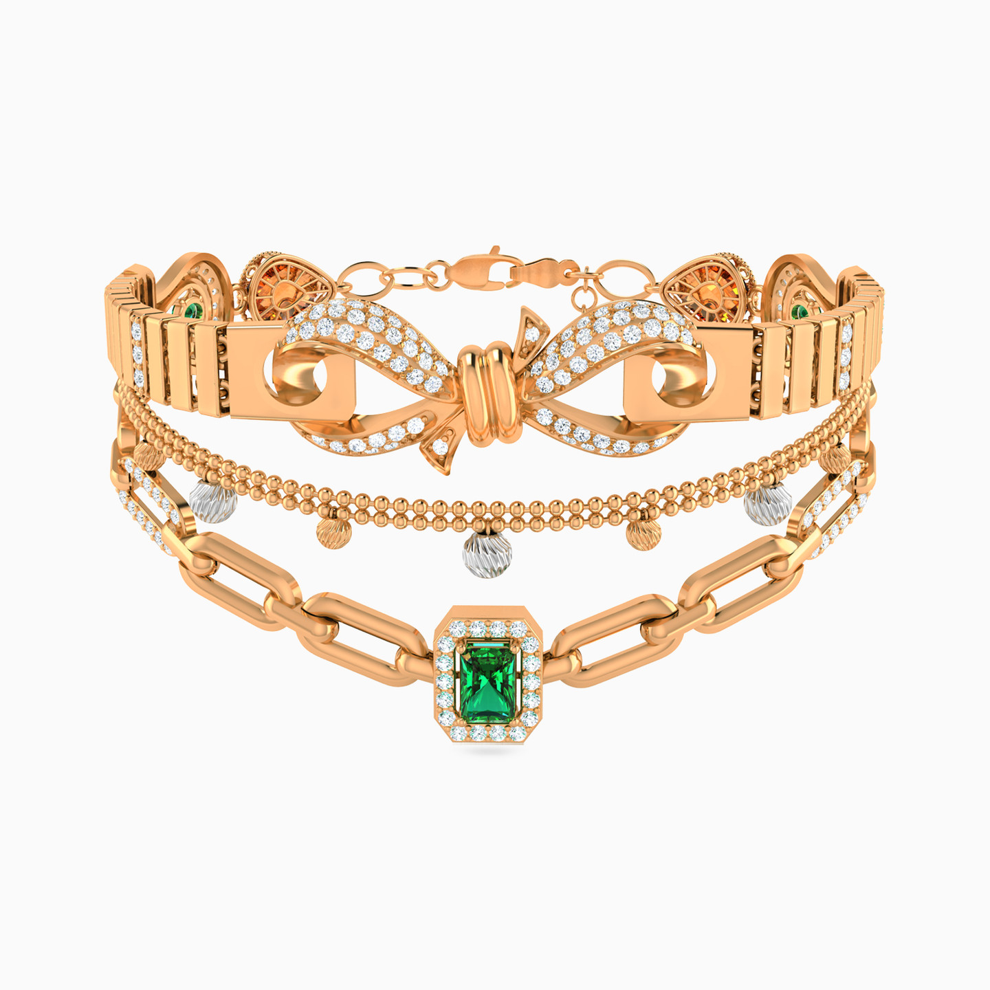 Baguette Green Stones Full Set in 21K Gold (3 Pieces) - 3 Baguette Green Stones Full Set in 21K Gold (3 Pieces) - 3