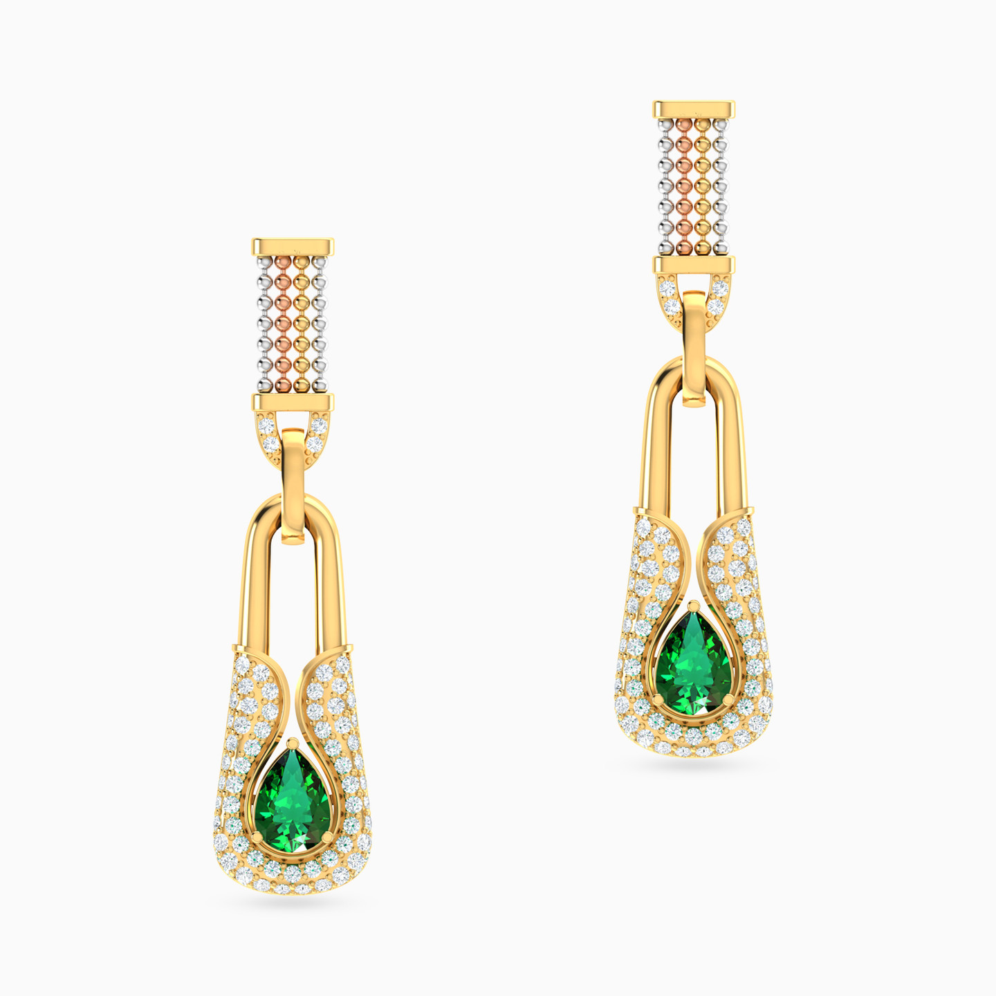 Rectangle Green Stones Drop Earrings in 18K Gold - 3 Rectangle Green Stones Drop Earrings in 18K Gold - 3
