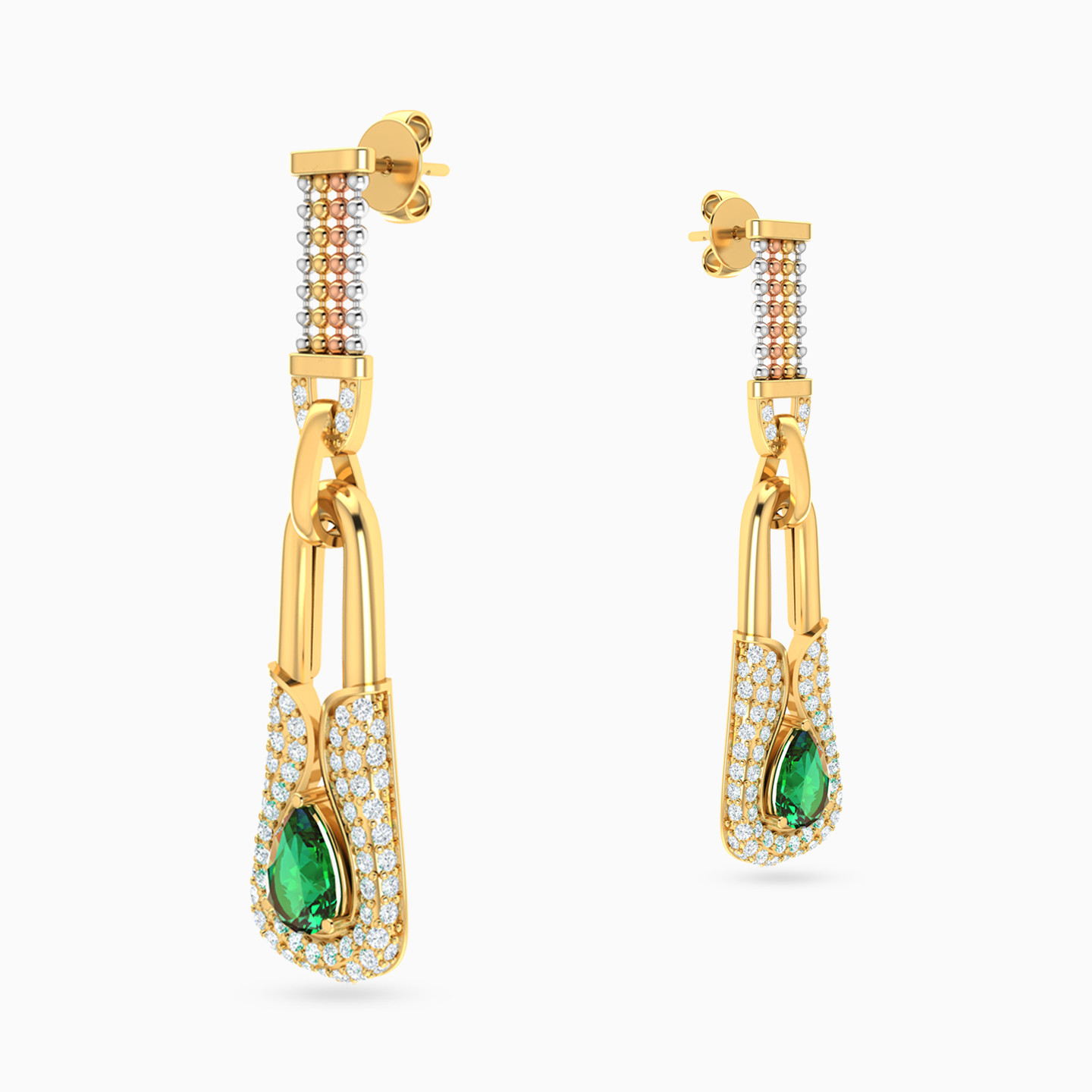 Rectangle Green Stones Drop Earrings in 18K Gold - 4 Rectangle Green Stones Drop Earrings in 18K Gold - 4