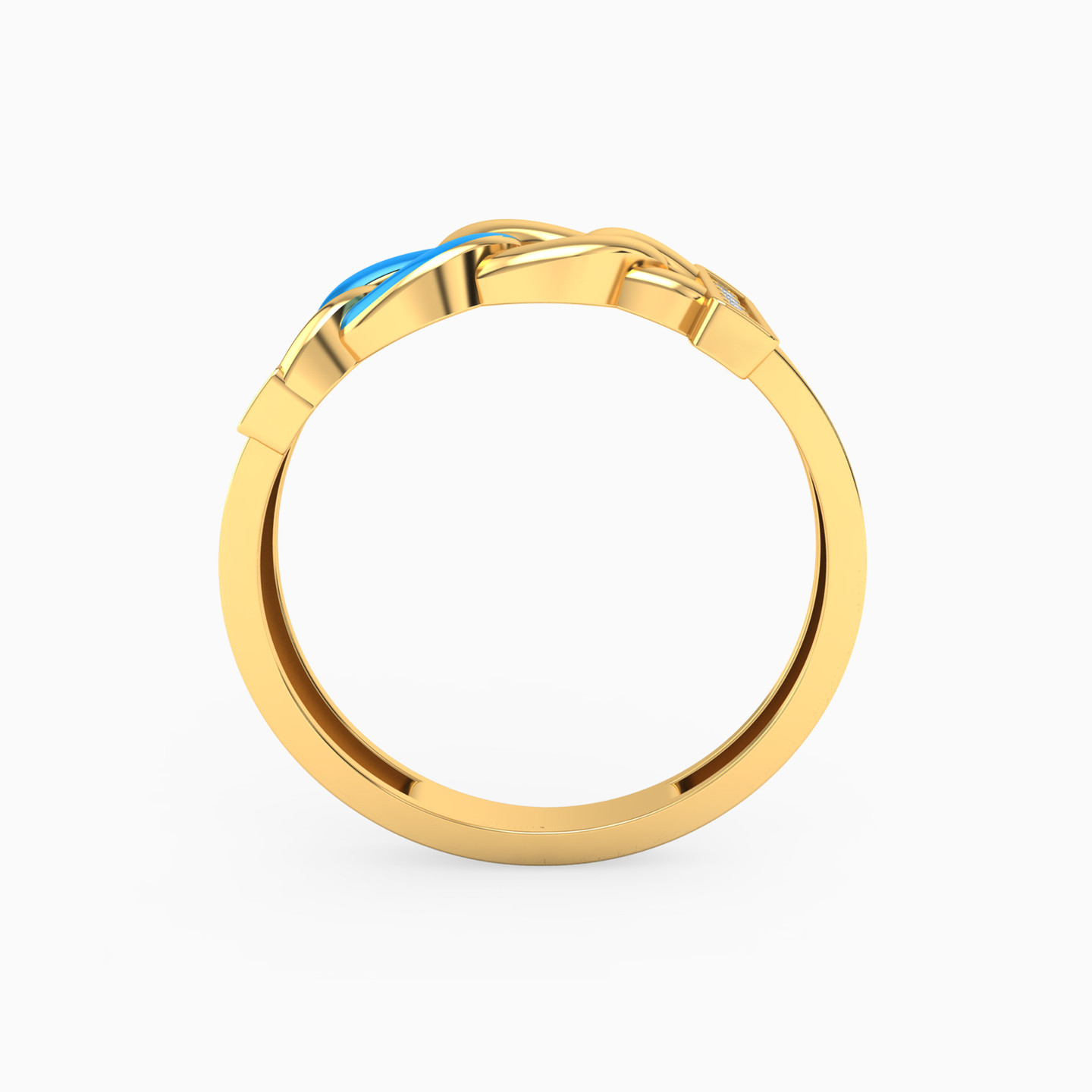 خاتم ذهب حلقات عيار 18 قيراط مزين بأحجار الزركون ومطلي بالمينا - 3 خاتم ذهب حلقات عيار 18 قيراط مزين بأحجار الزركون ومطلي بالمينا - 3