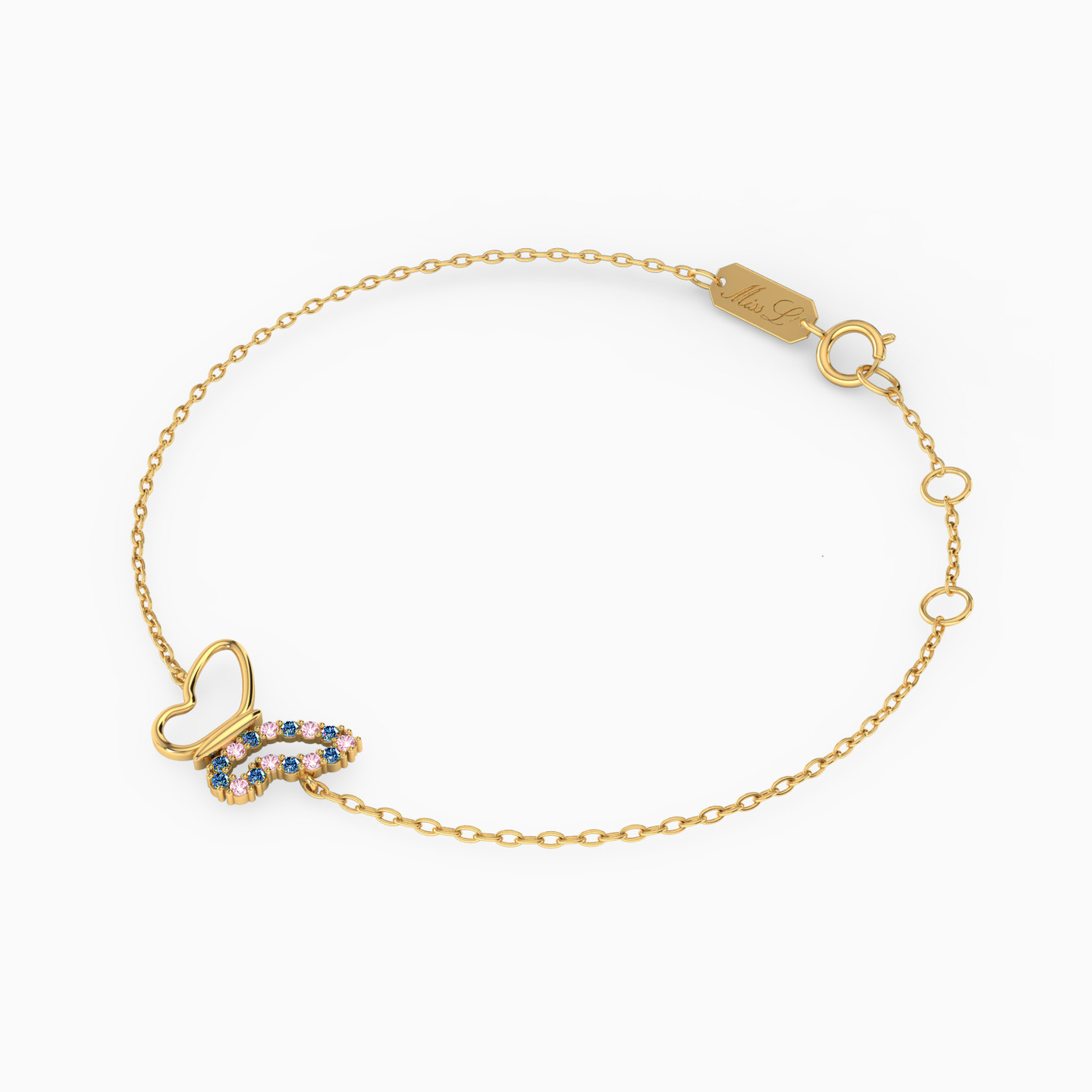 Butterfly Colored Stones Chain Bracelet in 18K Gold - 3 Butterfly Colored Stones Chain Bracelet in 18K Gold - 3