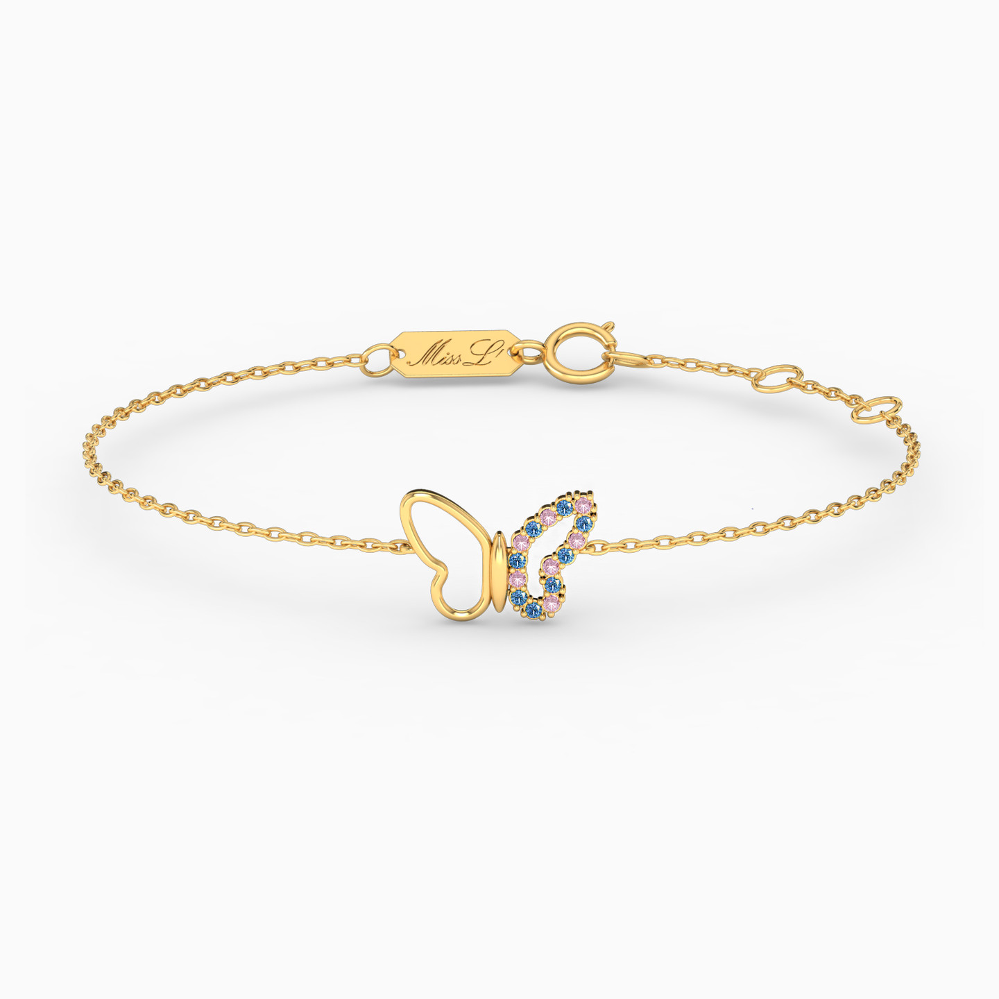 Butterfly Colored Stones Chain Bracelet in 18K Gold Butterfly Colored Stones Chain Bracelet in 18K Gold