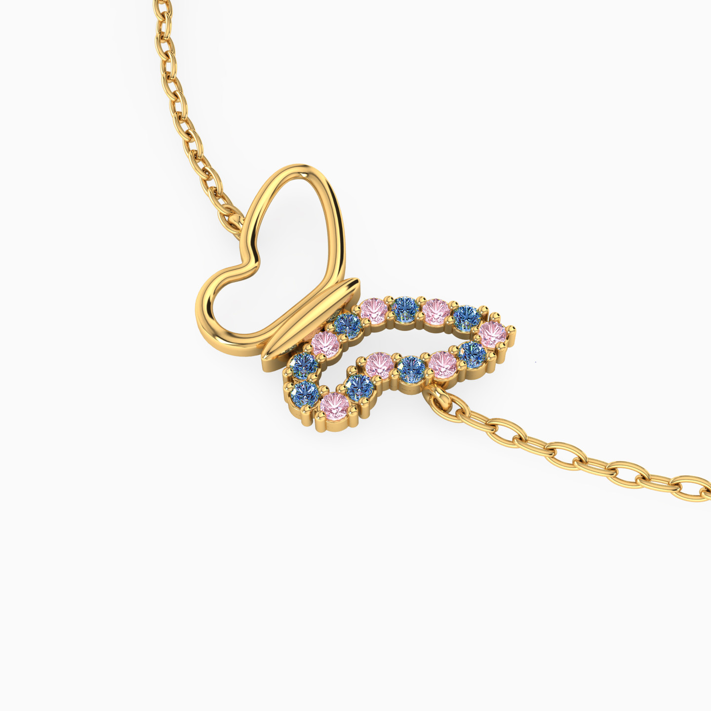 Butterfly Colored Stones Chain Bracelet in 18K Gold - 3 Butterfly Colored Stones Chain Bracelet in 18K Gold - 3