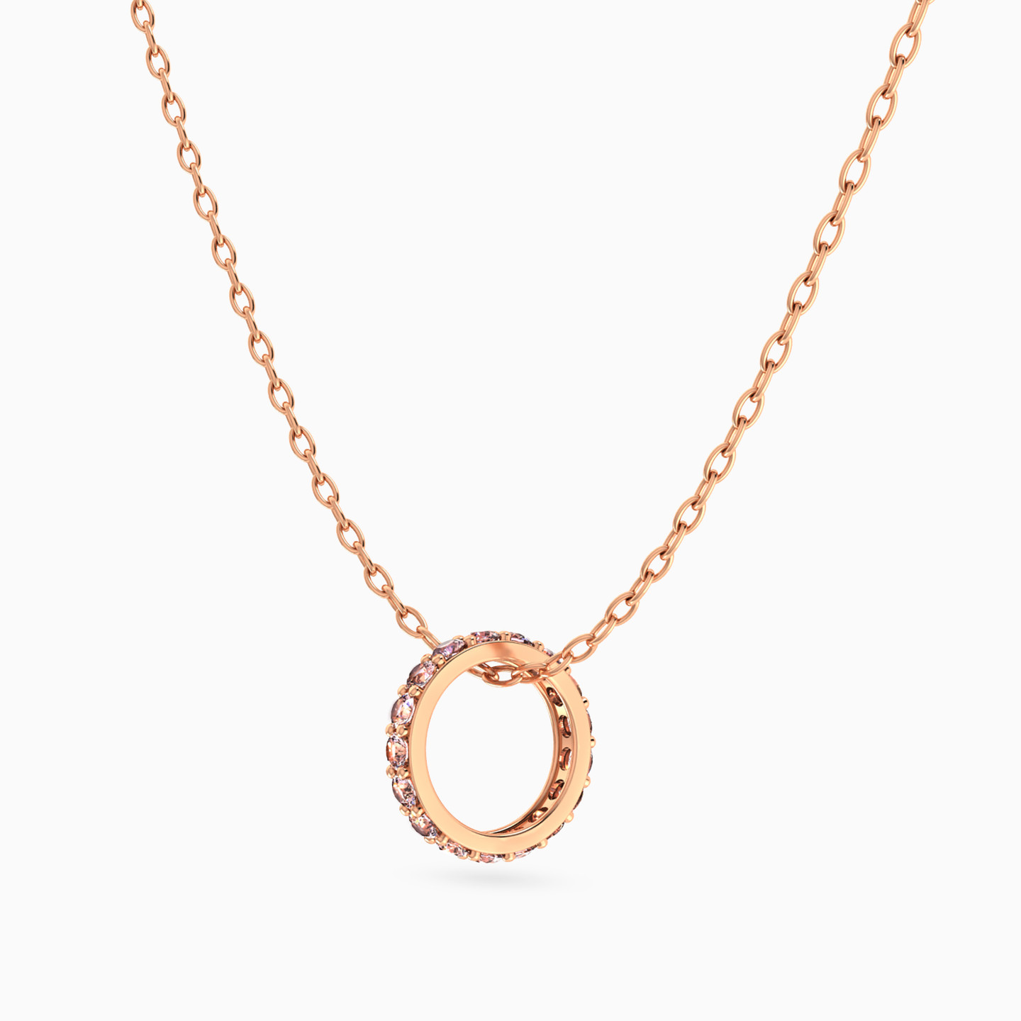 Circle Rose Stone Necklace In 14K Gold - 2 Circle Rose Stone Necklace In 14K Gold - 2