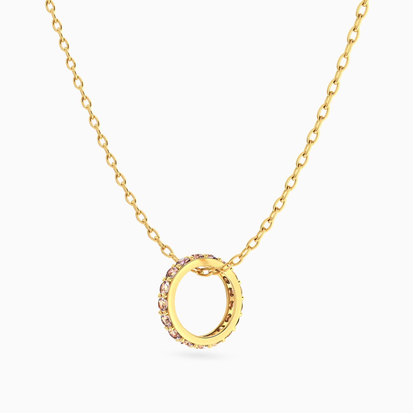 Circle Rose Stone Necklace In 14K Gold - 2 Circle Rose Stone Necklace In 14K Gold - 2