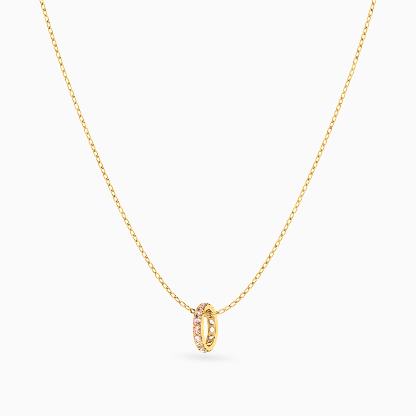 Circle Rose Stone Necklace In 14K Gold - 3 Circle Rose Stone Necklace In 14K Gold - 3