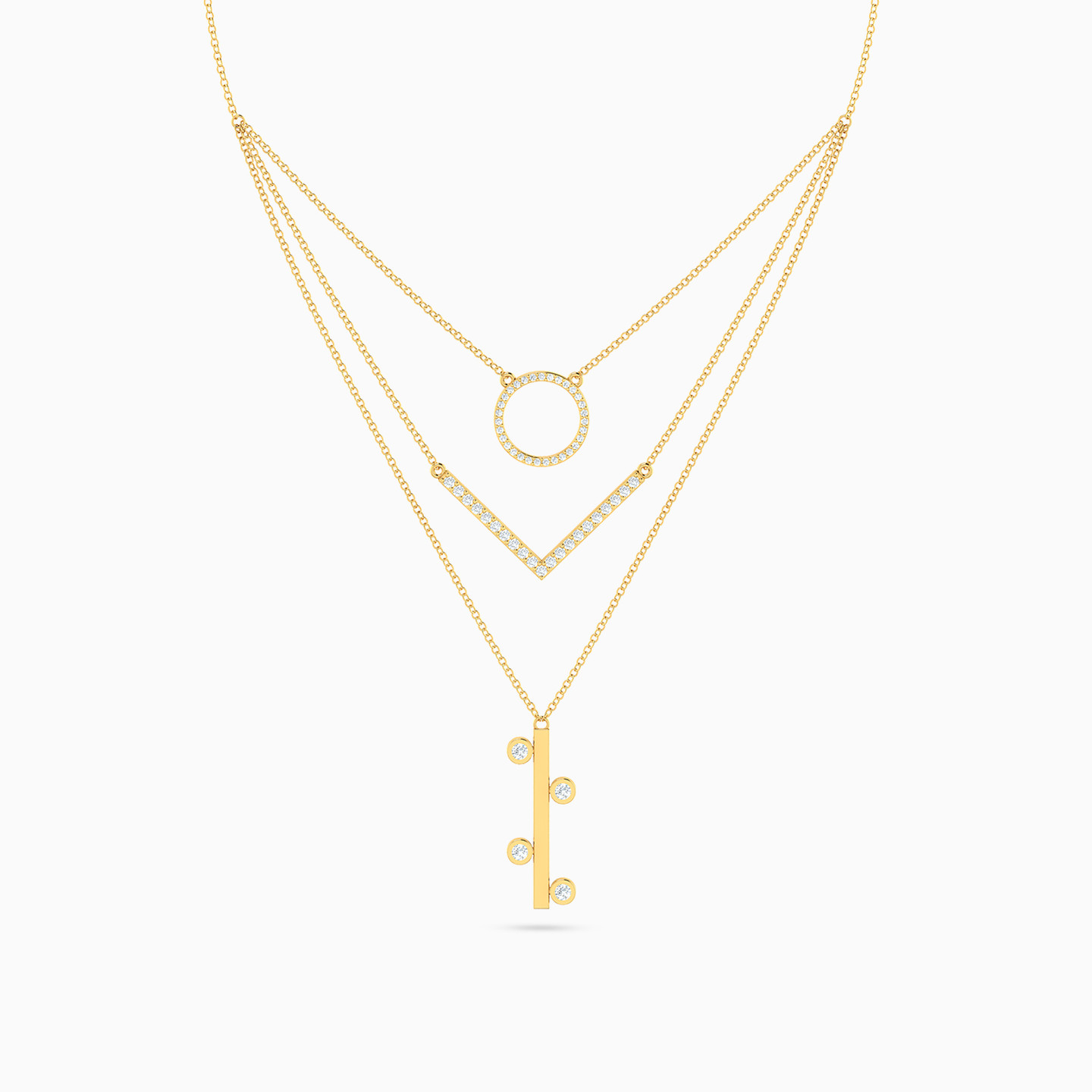 18K Gold Diamond Layered Necklace - 3