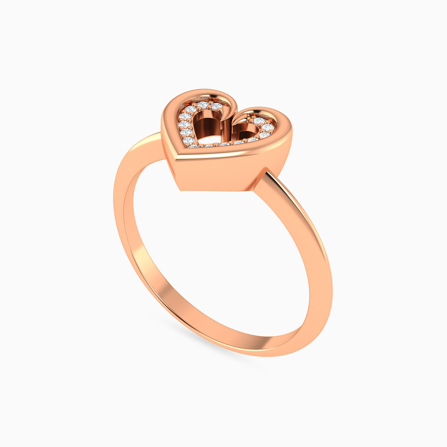 خاتم ذهب قلب عيار 18 قيراط مزين بالألماس - 2 خاتم ذهب قلب عيار 18 قيراط مزين بالألماس - 2