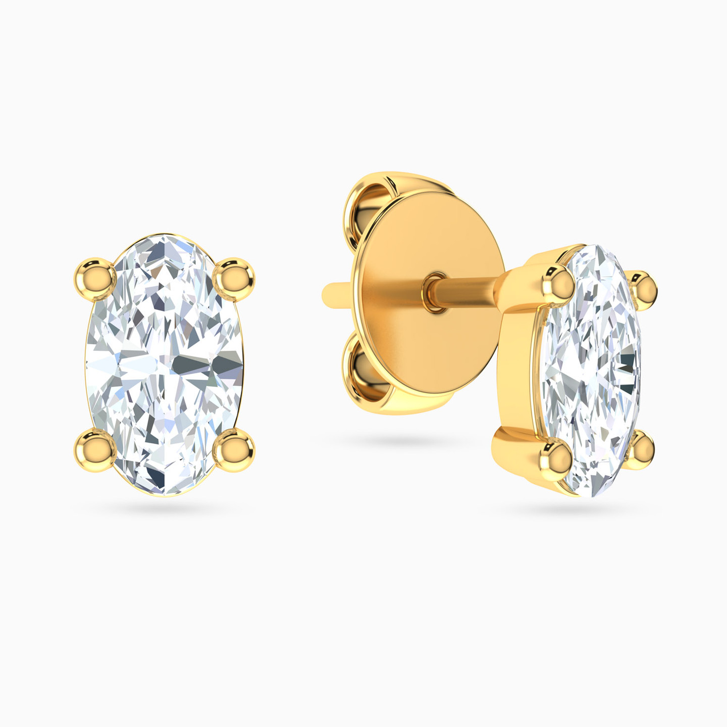 18K Gold Cubic Zirconia Stud Earrings - 2