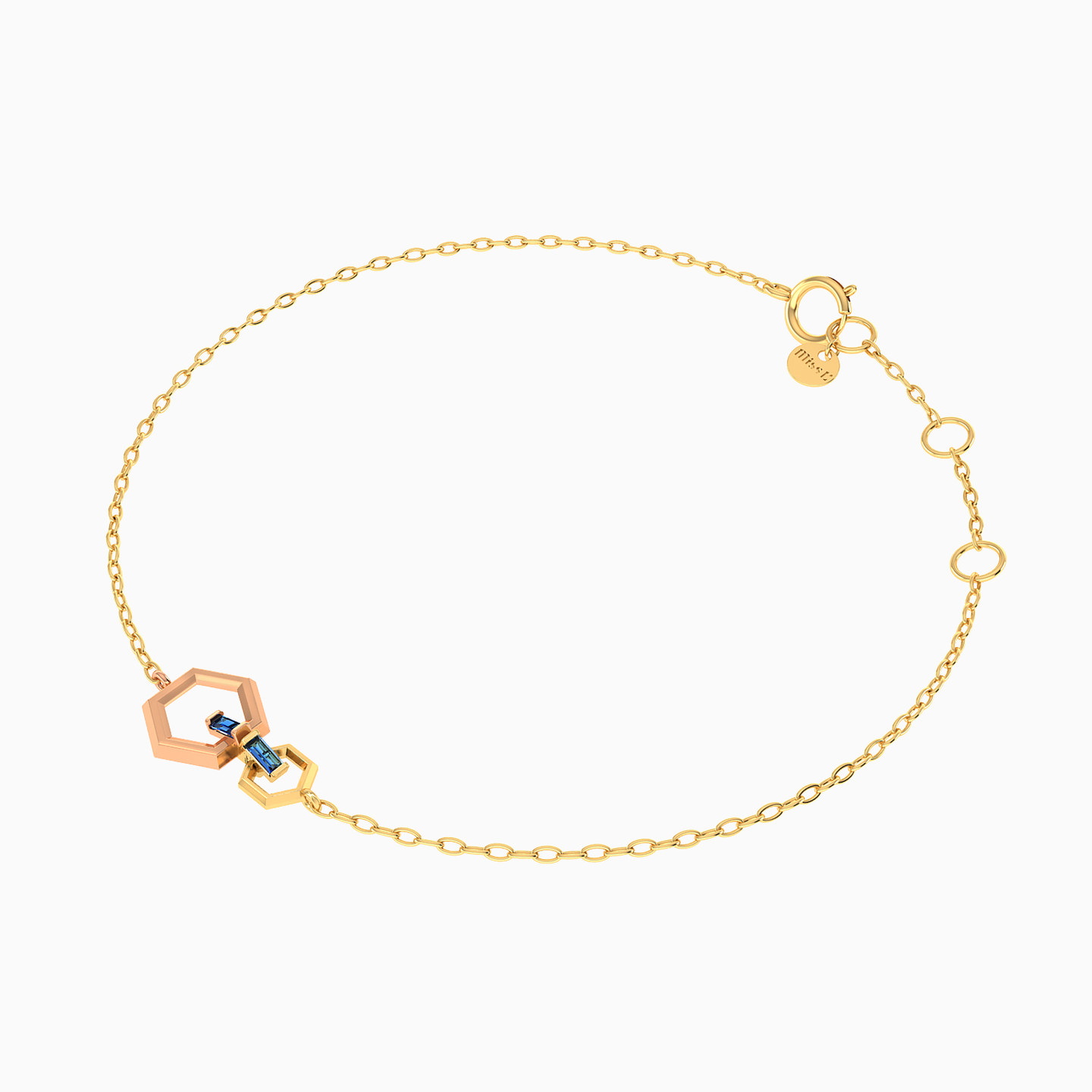 Hexagon Blue Stone Chain Bracelet in 14K Gold - 2 Hexagon Blue Stone Chain Bracelet in 14K Gold - 2