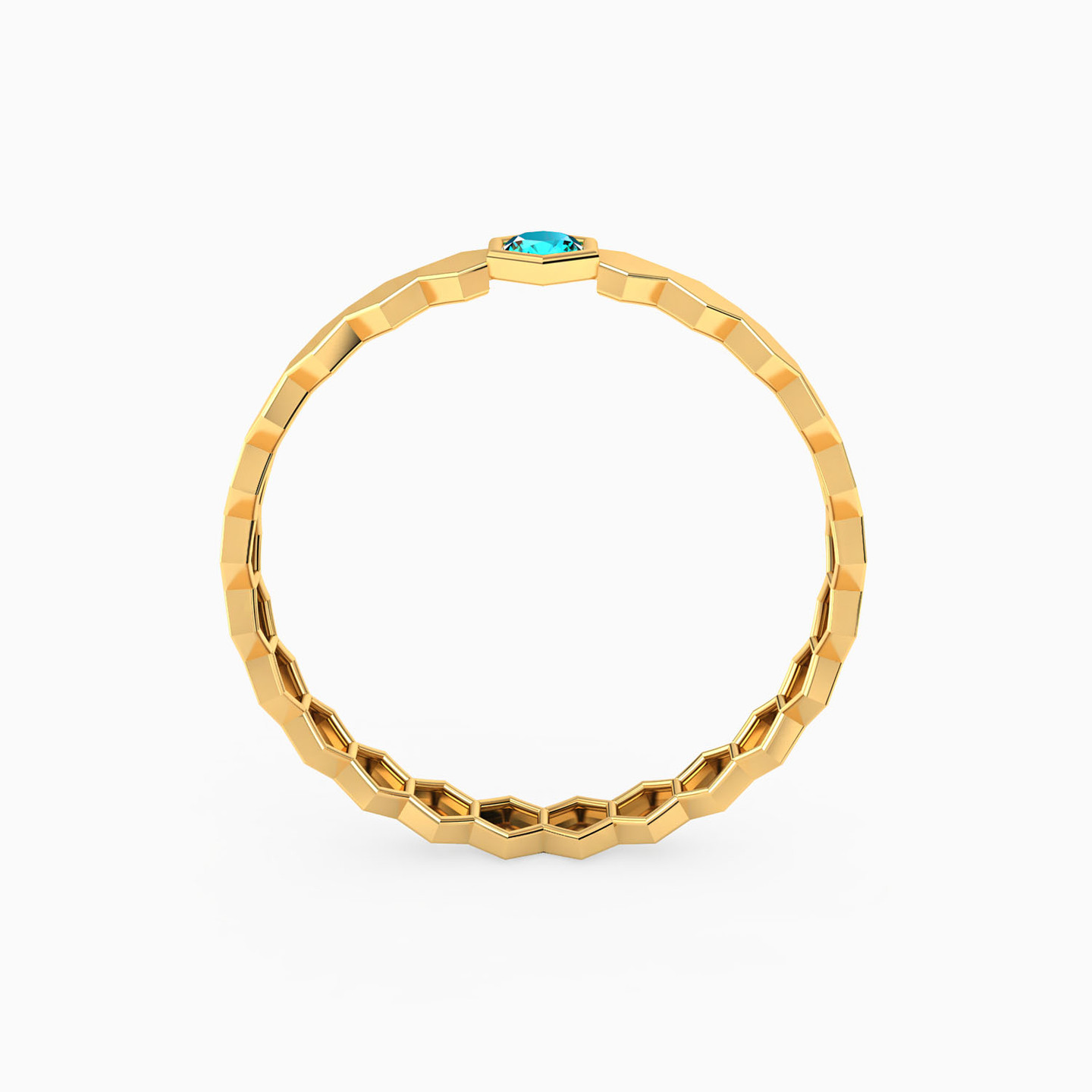 Hexagon Colored Stones Ring in 14K Gold - 3 Hexagon Colored Stones Ring in 14K Gold - 3