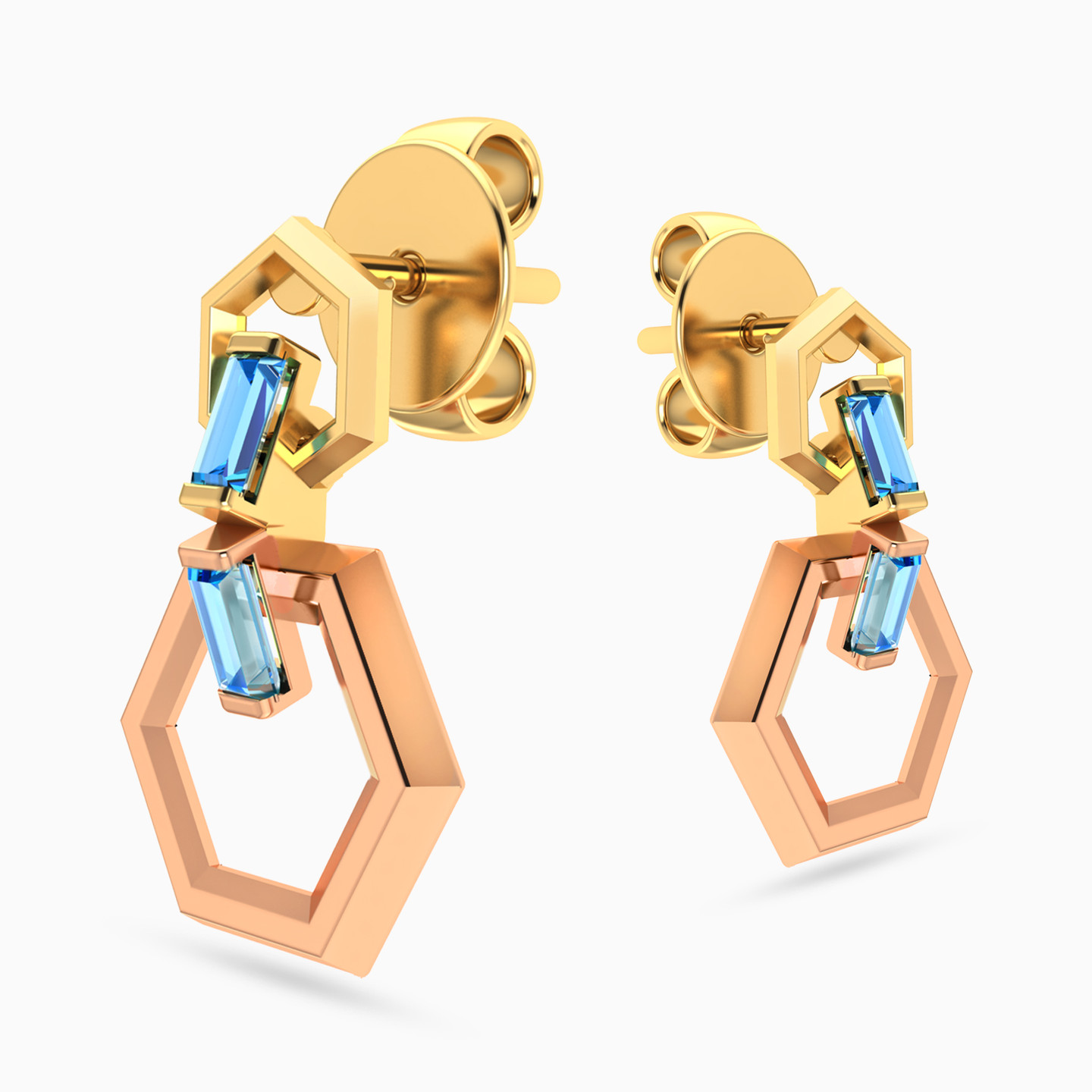 14K Gold Colored Stones Stud Earrings - 3