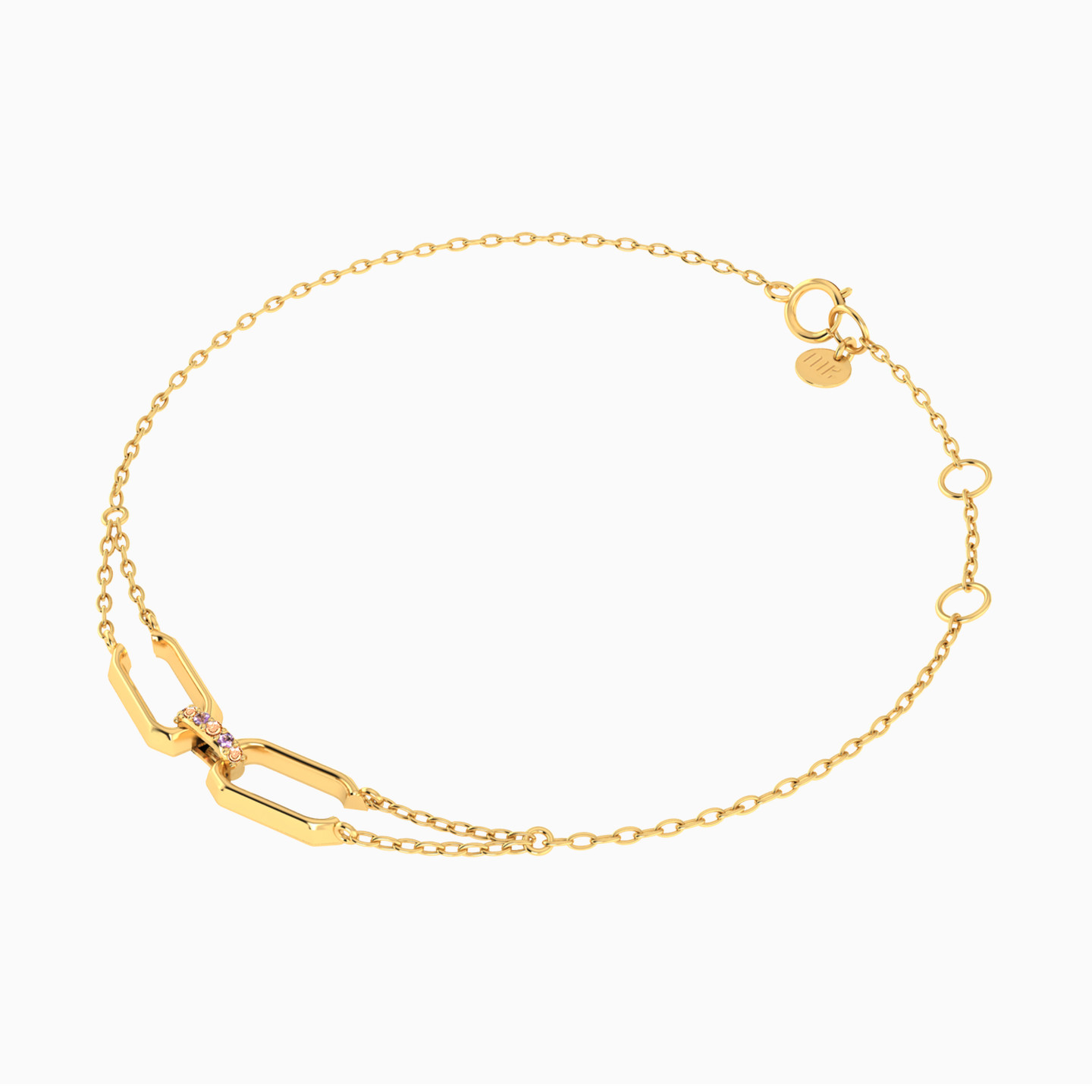 14K Gold Colored Stones Chain Bracelet - 2