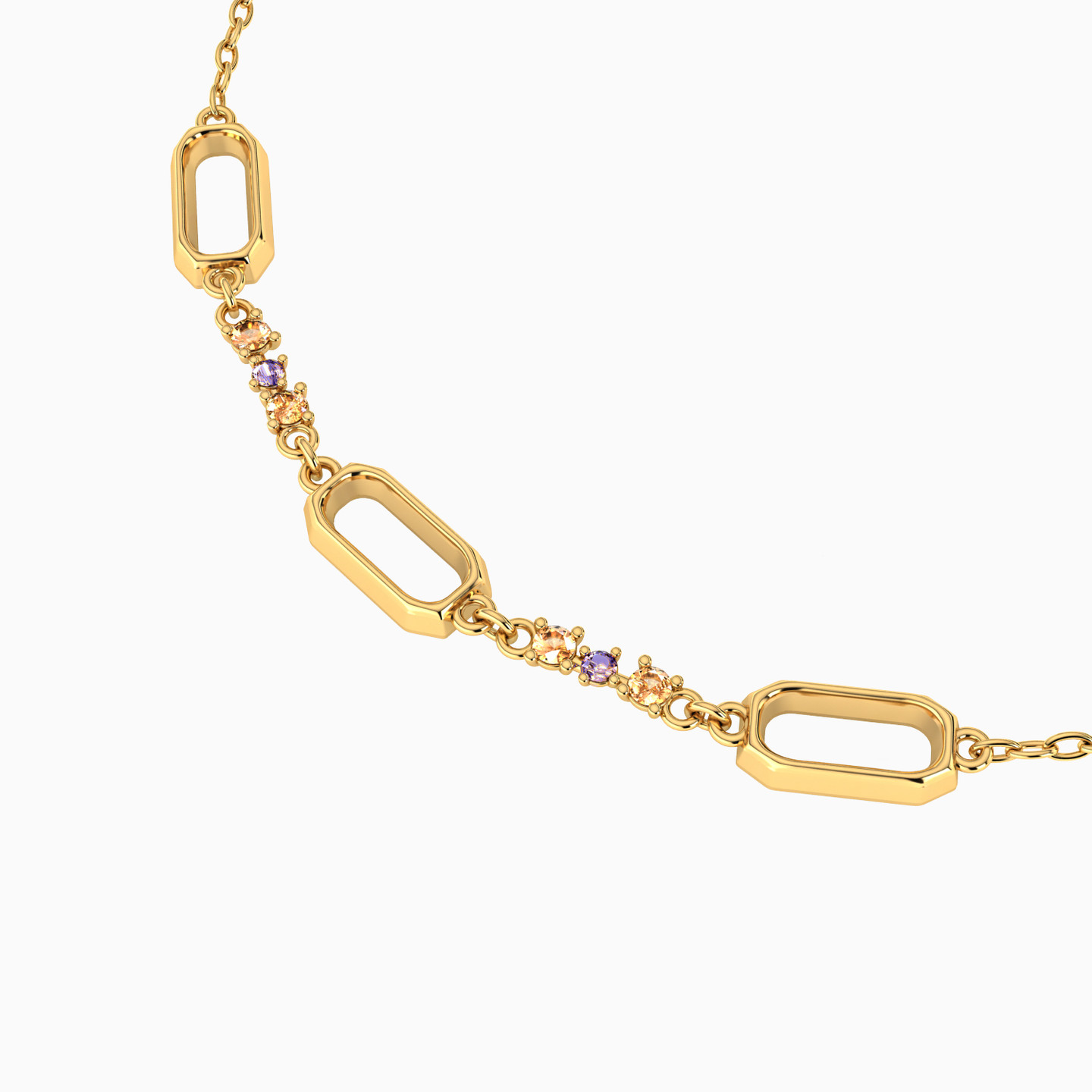 14K Gold Colored Stones Chain Bracelet - 3