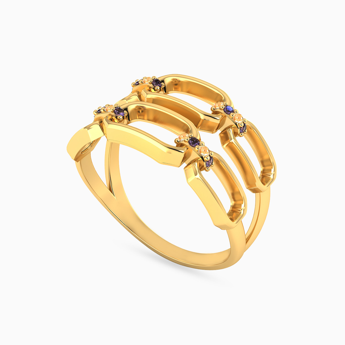 14K Gold Colored Stones Statement Ring - 2