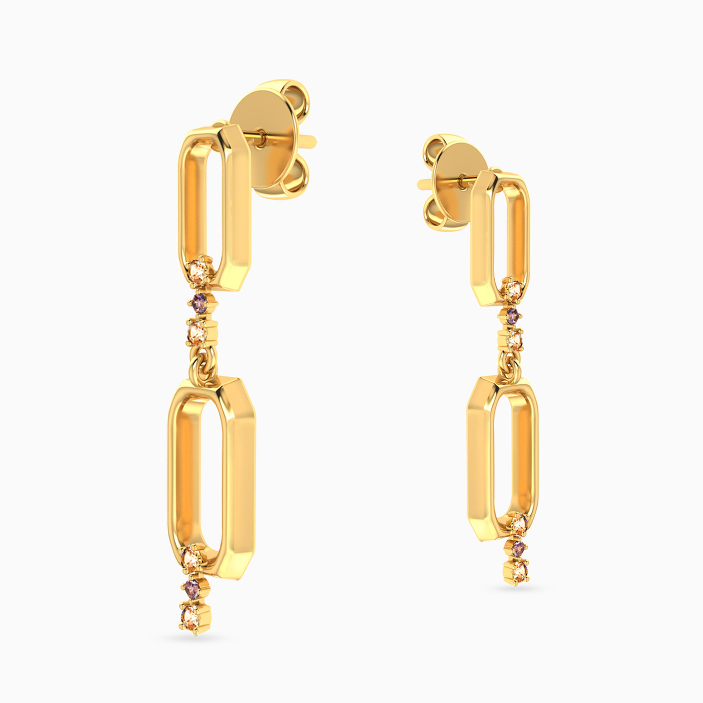 Links Colored Stones Drop Earrings in 14K Gold - 3 Links Colored Stones Drop Earrings in 14K Gold - 3