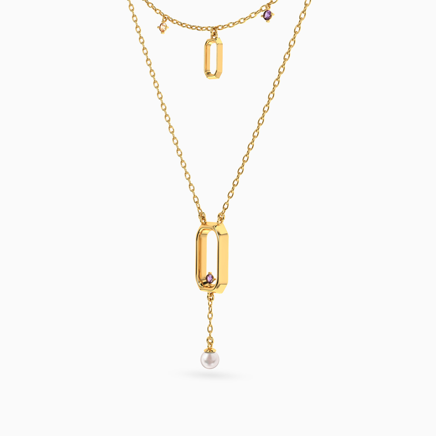 14K Gold Pearl & Colored Stones Pendant Necklace - 2