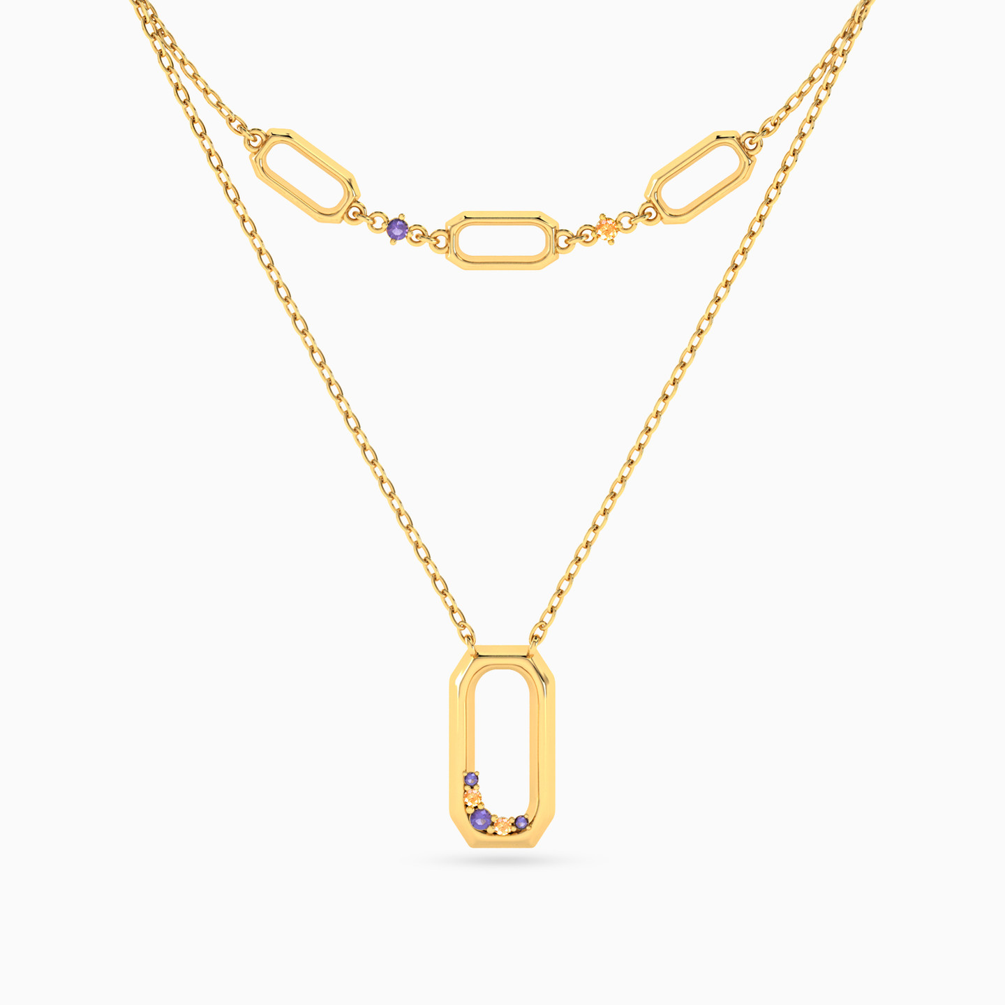 14K Gold Colored Stones Pendant Necklace