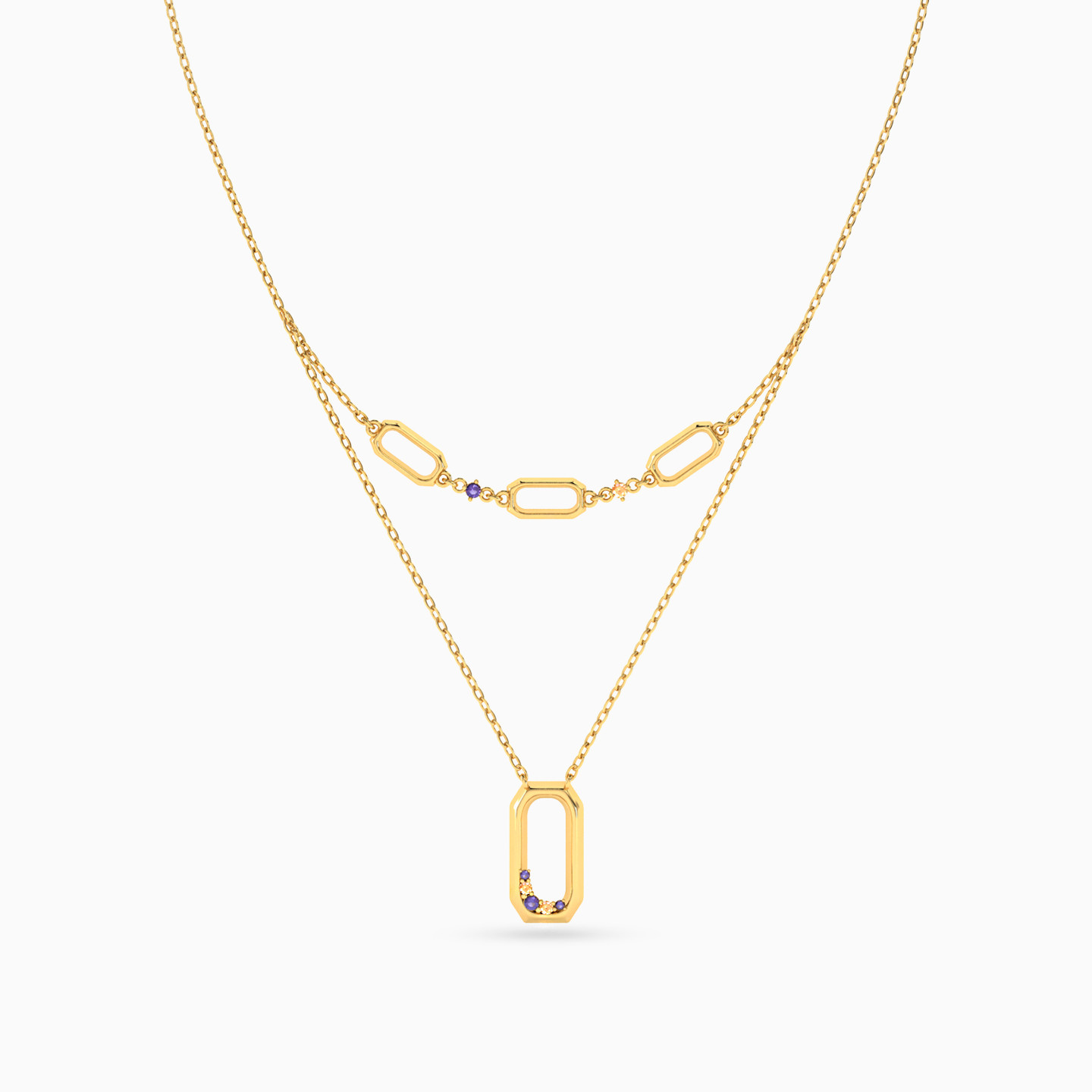 Links Colored Stones Necklace in 14K Gold - 3 Links Colored Stones Necklace in 14K Gold - 3