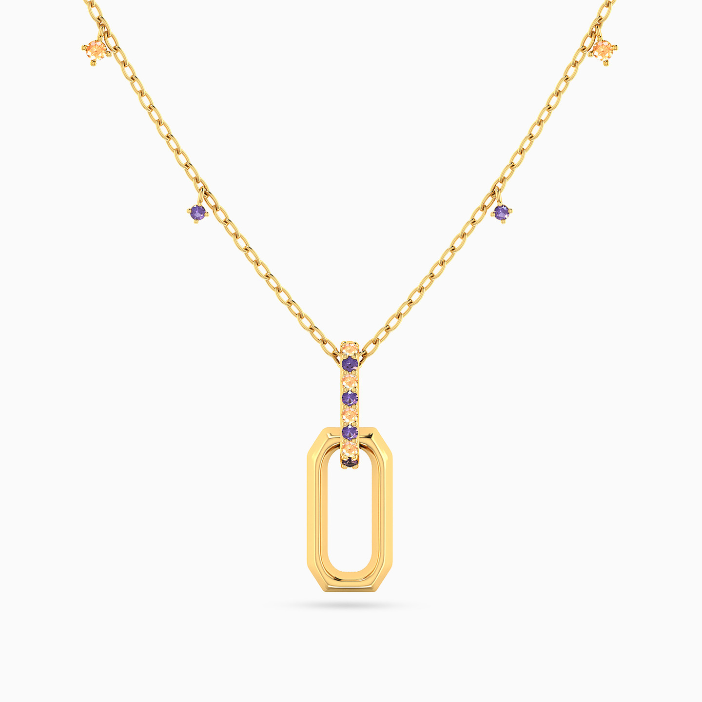 14K Gold Colored Stones Pendant Necklace