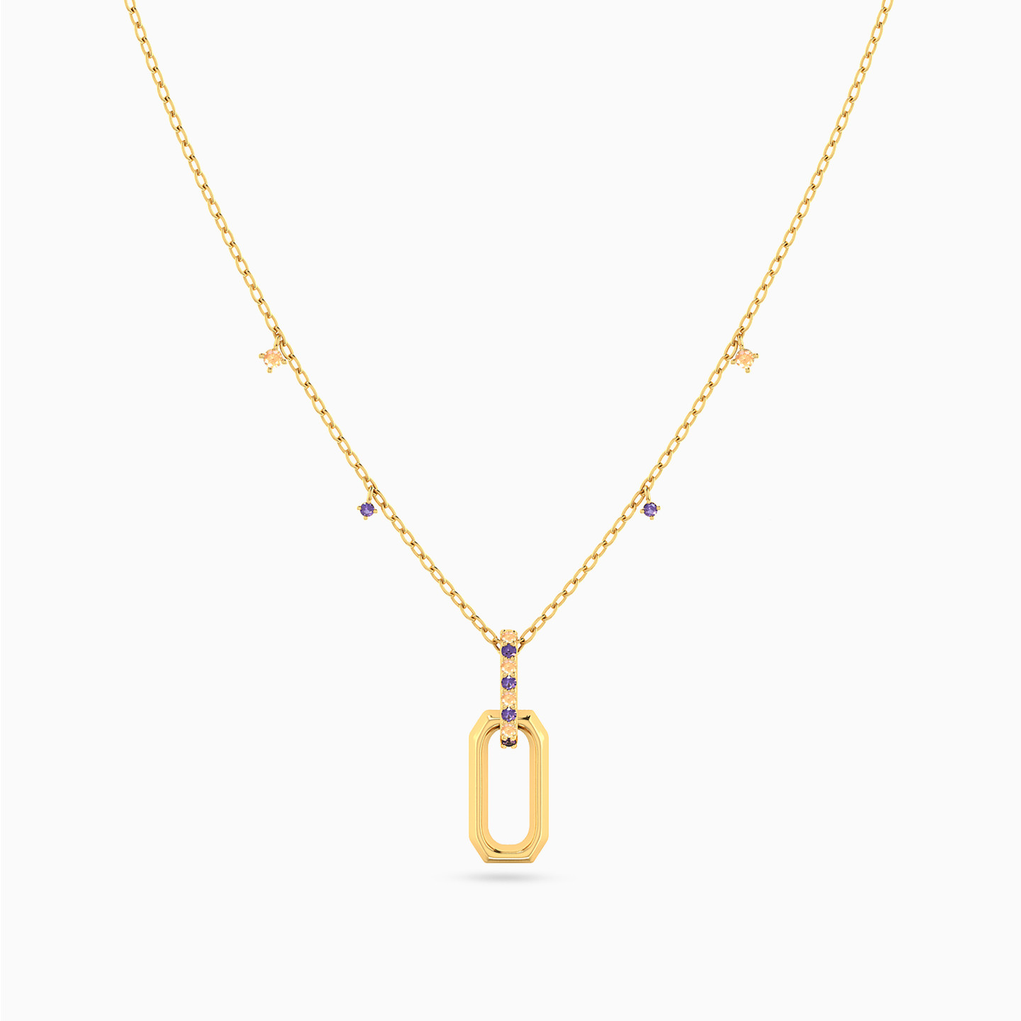 14K Gold Colored Stones Pendant Necklace - 3