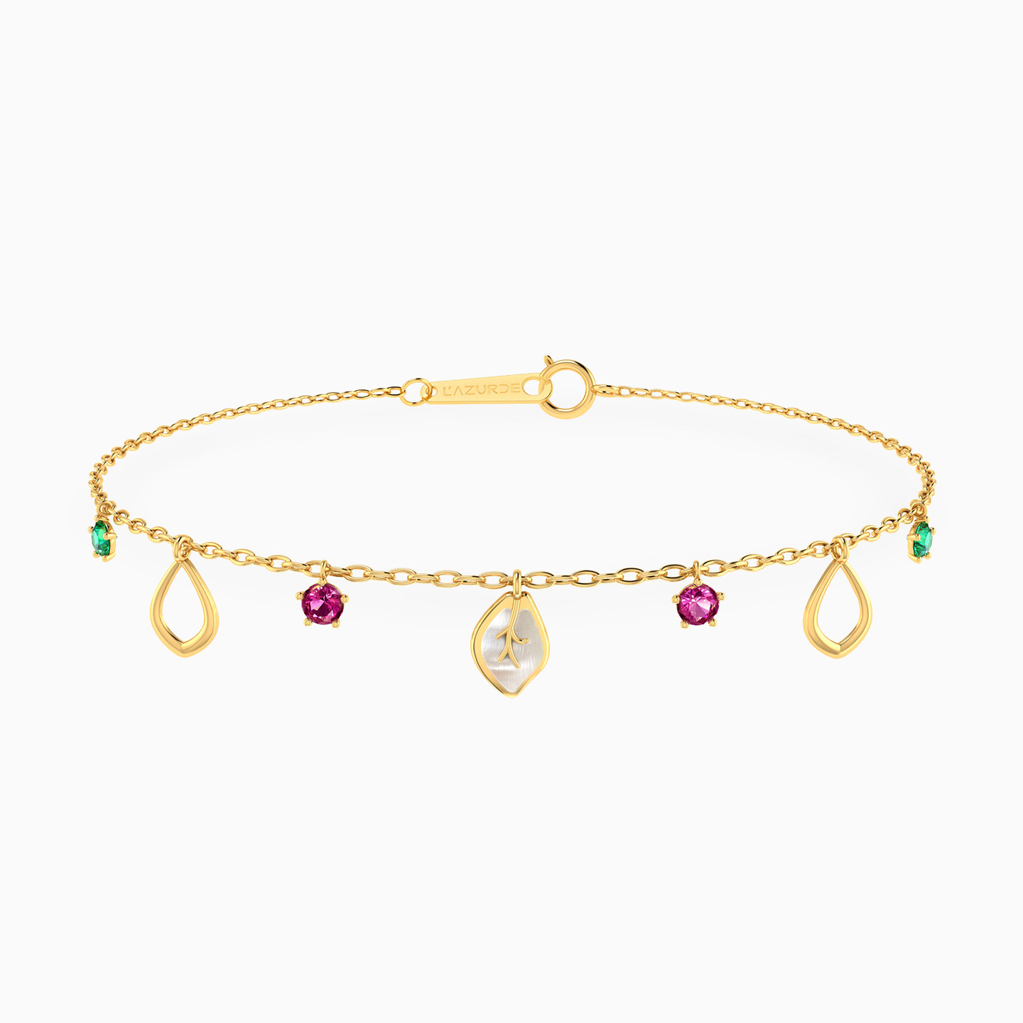 Pear Colored Stones Chain Bracelet in 14K Gold Pear Colored Stones Chain Bracelet in 14K Gold