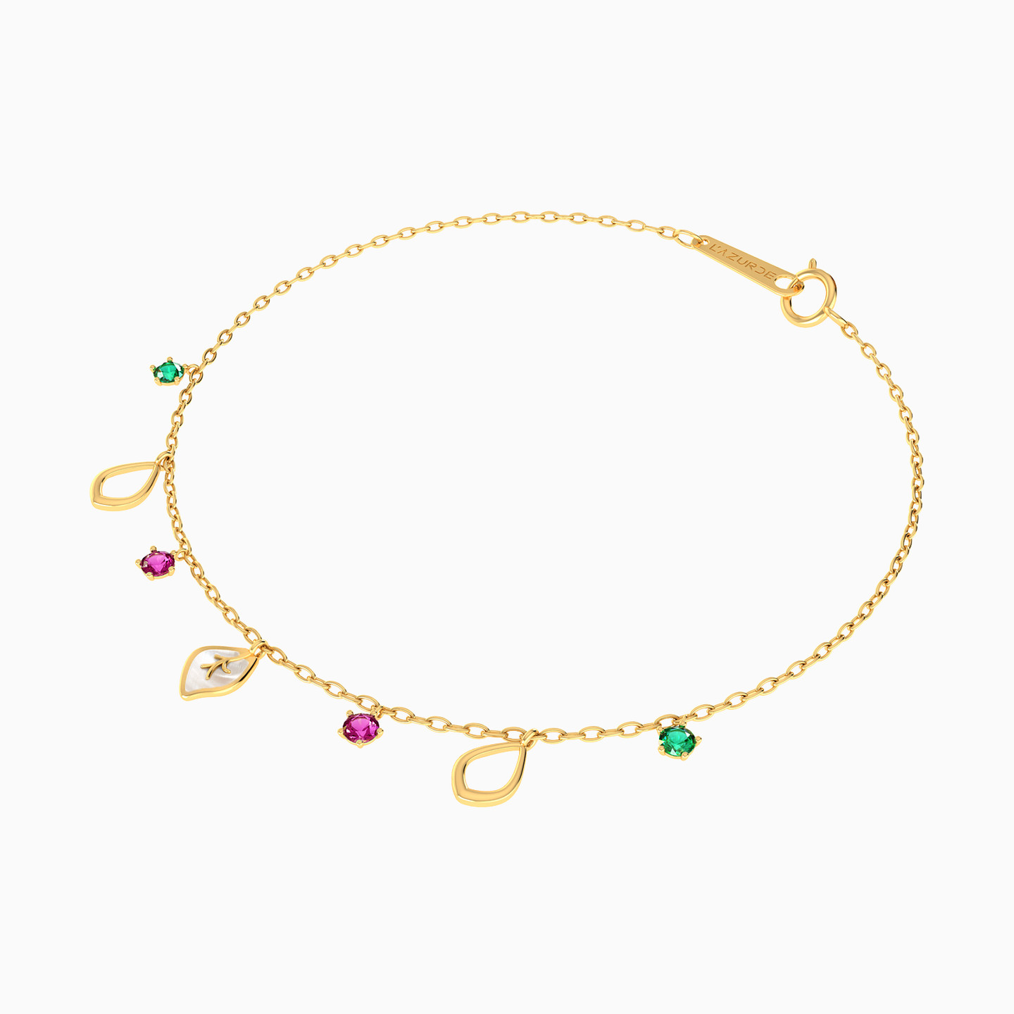 Pear Colored Stones Chain Bracelet in 14K Gold - 2 Pear Colored Stones Chain Bracelet in 14K Gold - 2