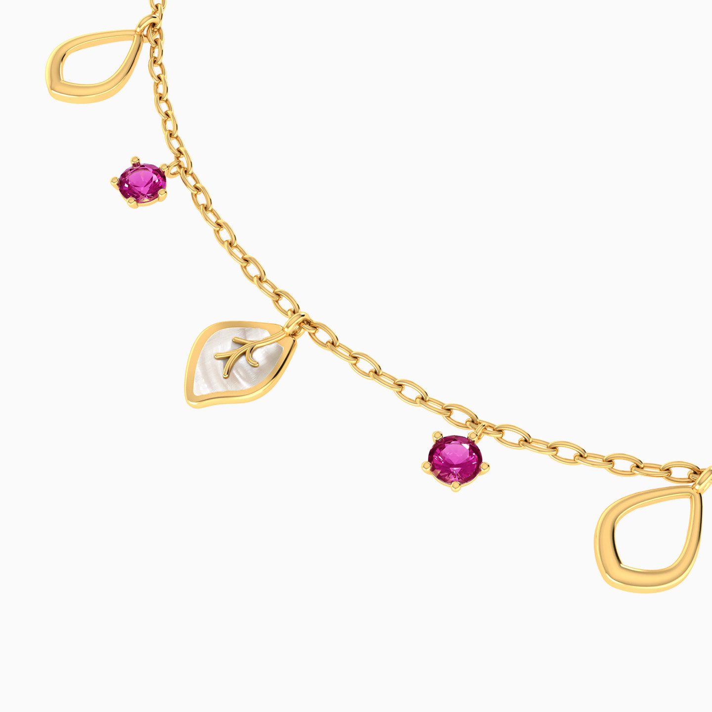 Pear Colored Stones Chain Bracelet in 14K Gold - 3 Pear Colored Stones Chain Bracelet in 14K Gold - 3
