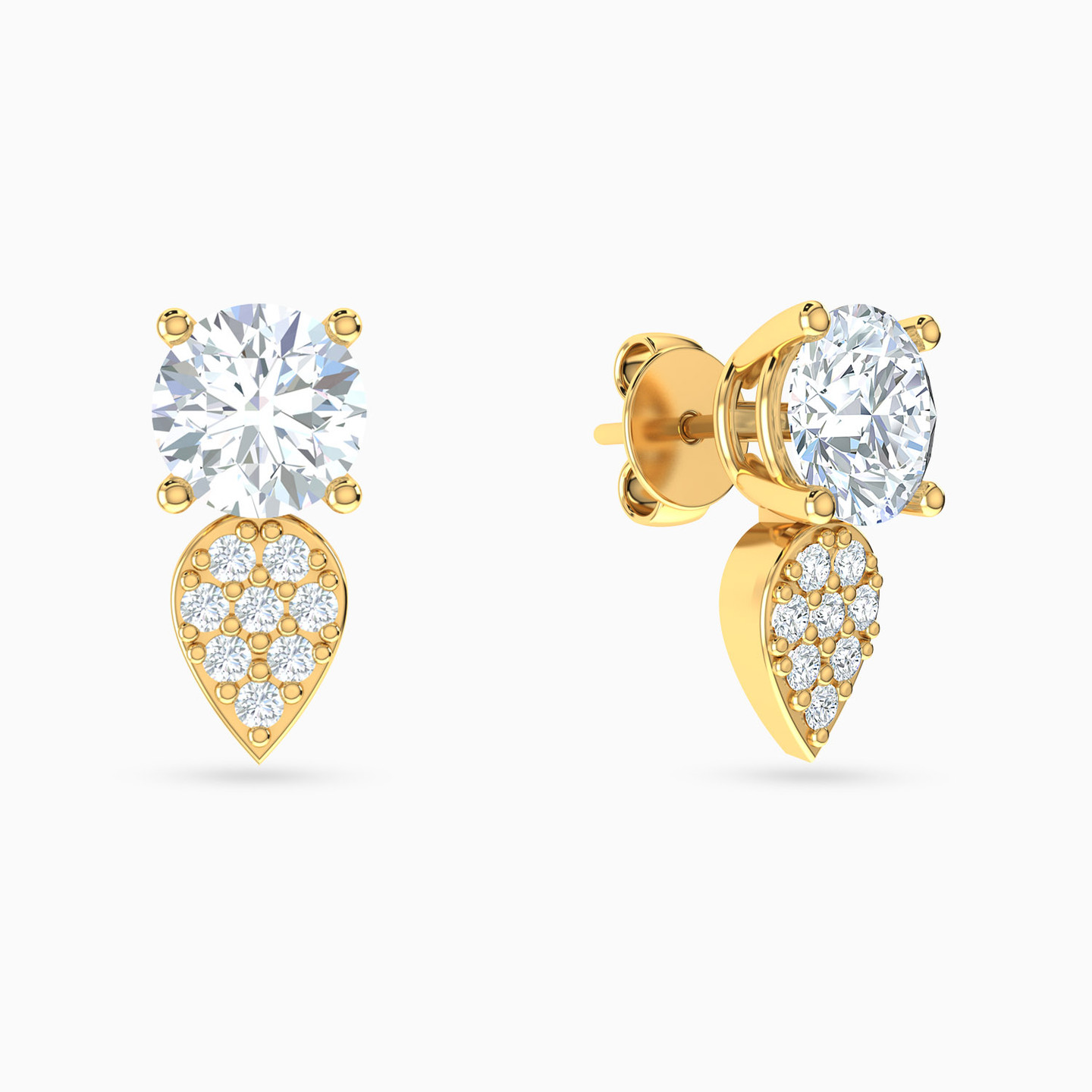 18K Gold Cubic Zirconia Stud Earrings - 2