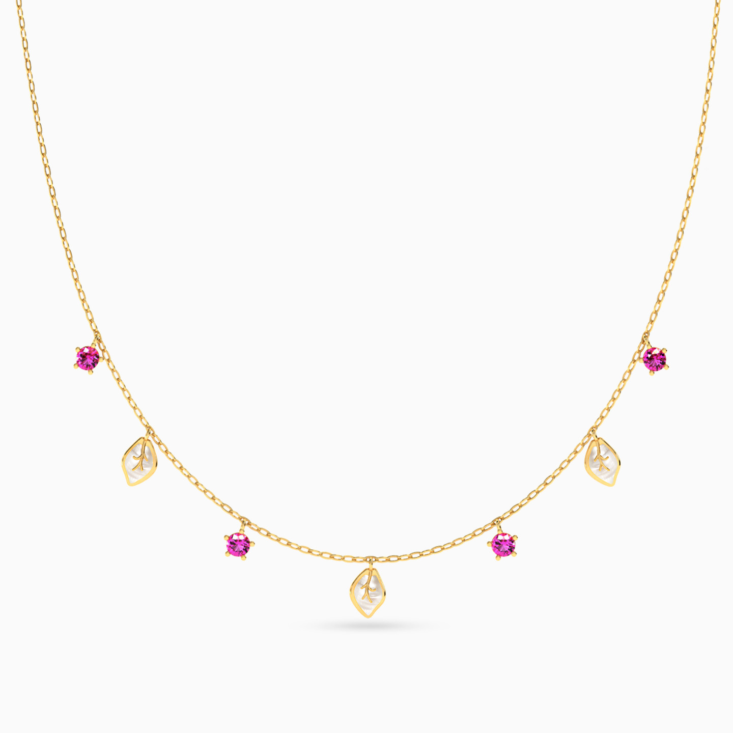 Round Red Stone Chain Necklace in 14K Gold Round Red Stone Chain Necklace in 14K Gold