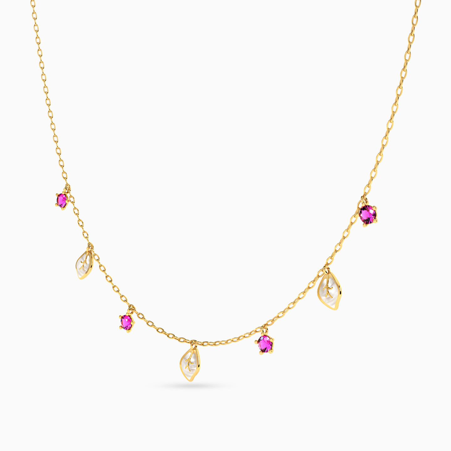 Round Red Stone Chain Necklace in 14K Gold - 2 Round Red Stone Chain Necklace in 14K Gold - 2