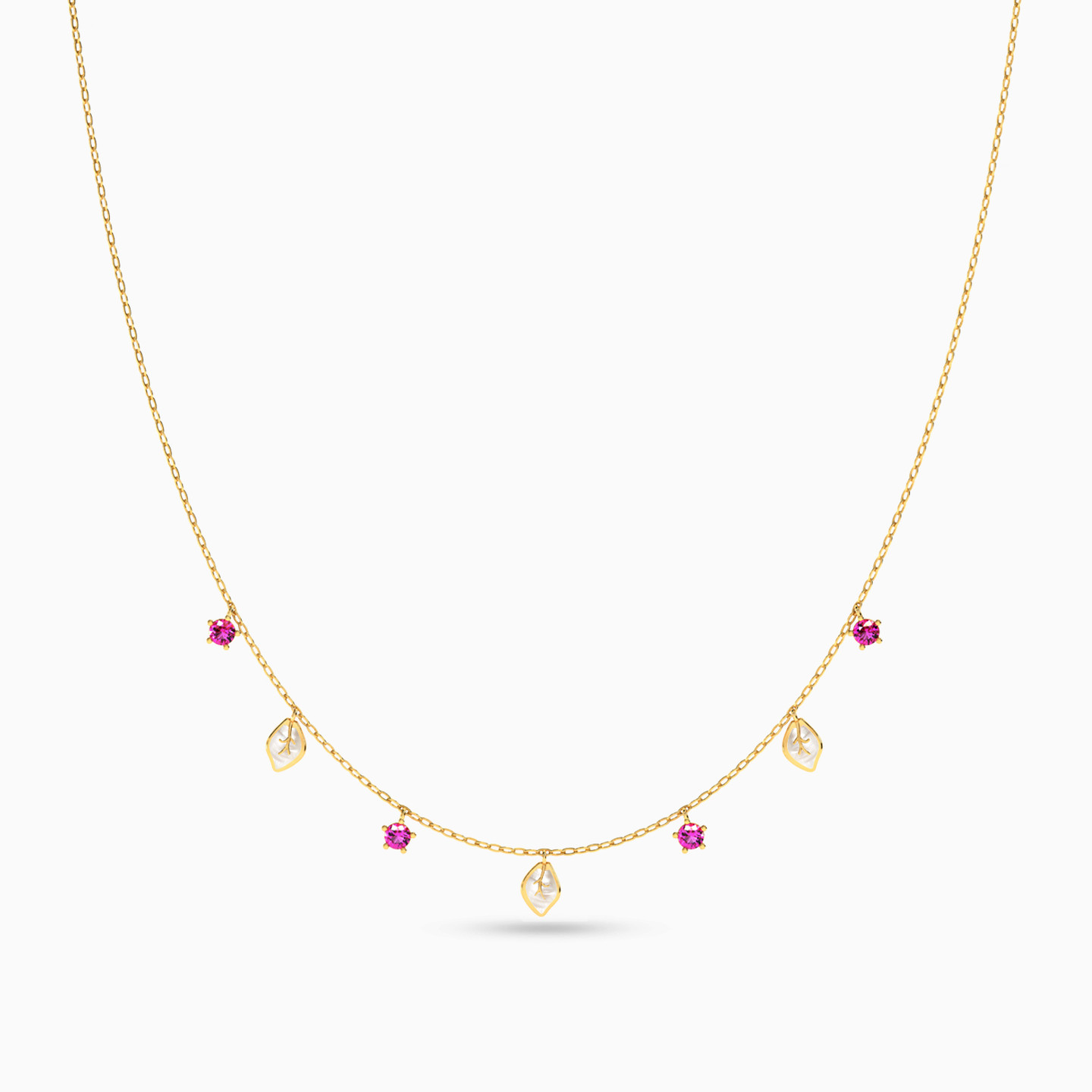 Round Red Stone Chain Necklace in 14K Gold - 3 Round Red Stone Chain Necklace in 14K Gold - 3