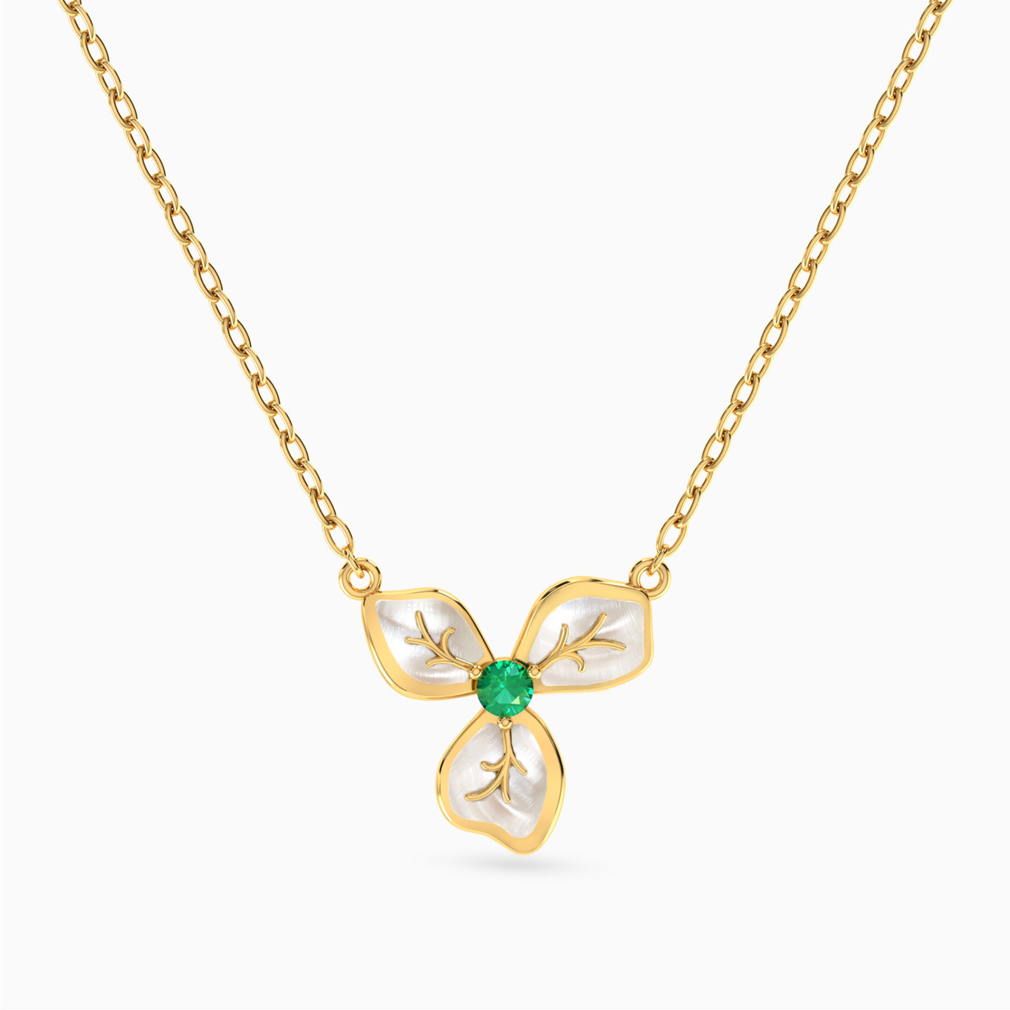 Flower Pearl & Green Stones Necklace in 14K Gold Flower Pearl & Green Stones Necklace in 14K Gold
