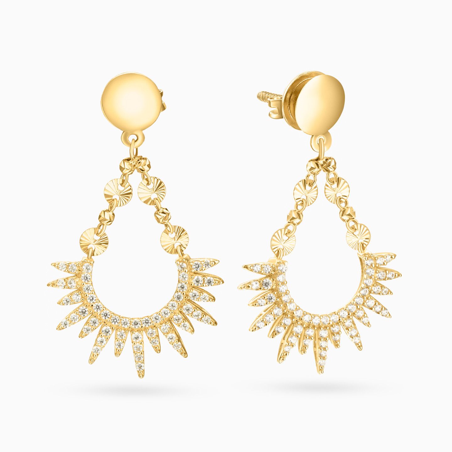 18K Gold Cubic Zirconia Drop Earrings - 2