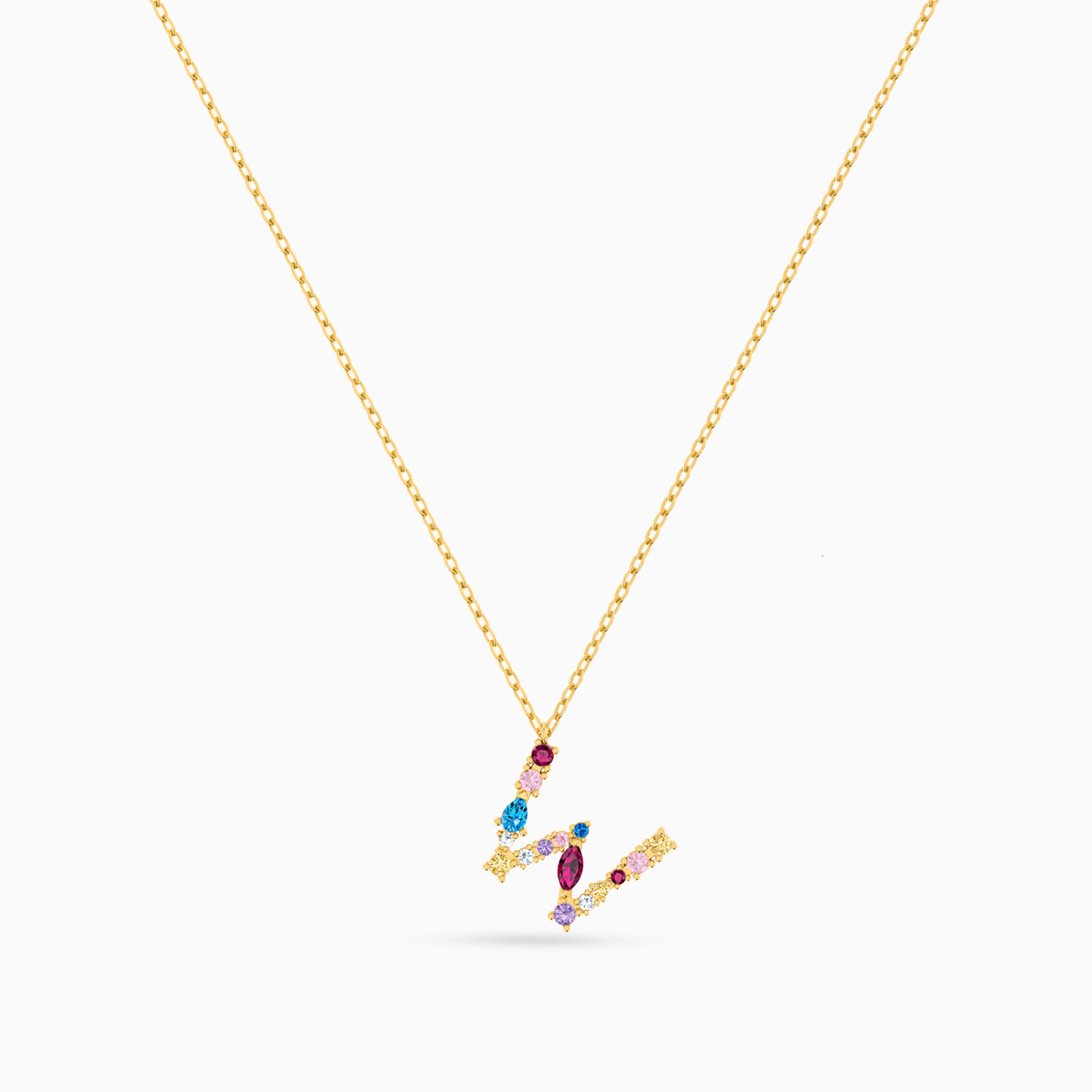 Letter W Colored Stones Necklace in 14K Gold - 3 Letter W Colored Stones Necklace in 14K Gold - 3